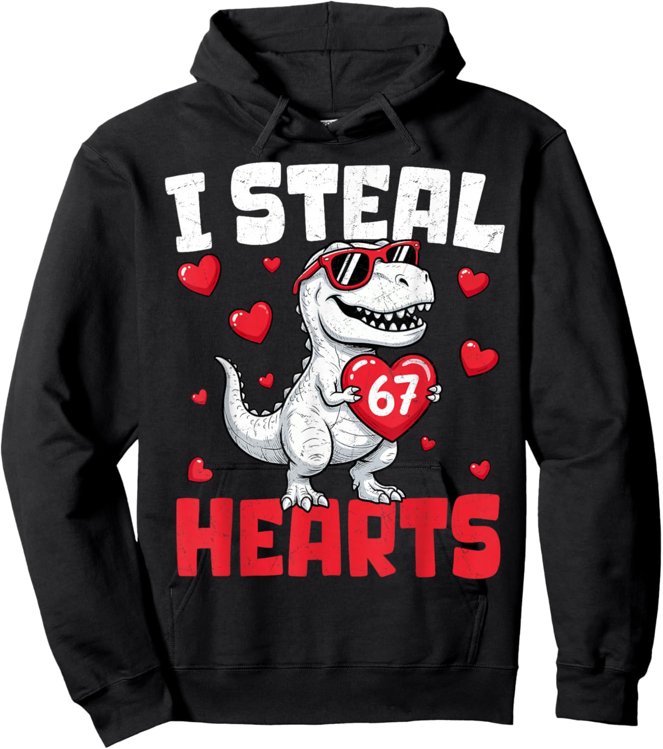 T-Rex I Steal 67 Hearts Valentine’s Day 67 Meme 6 7 Boys Hoodie - Hoodie | Black