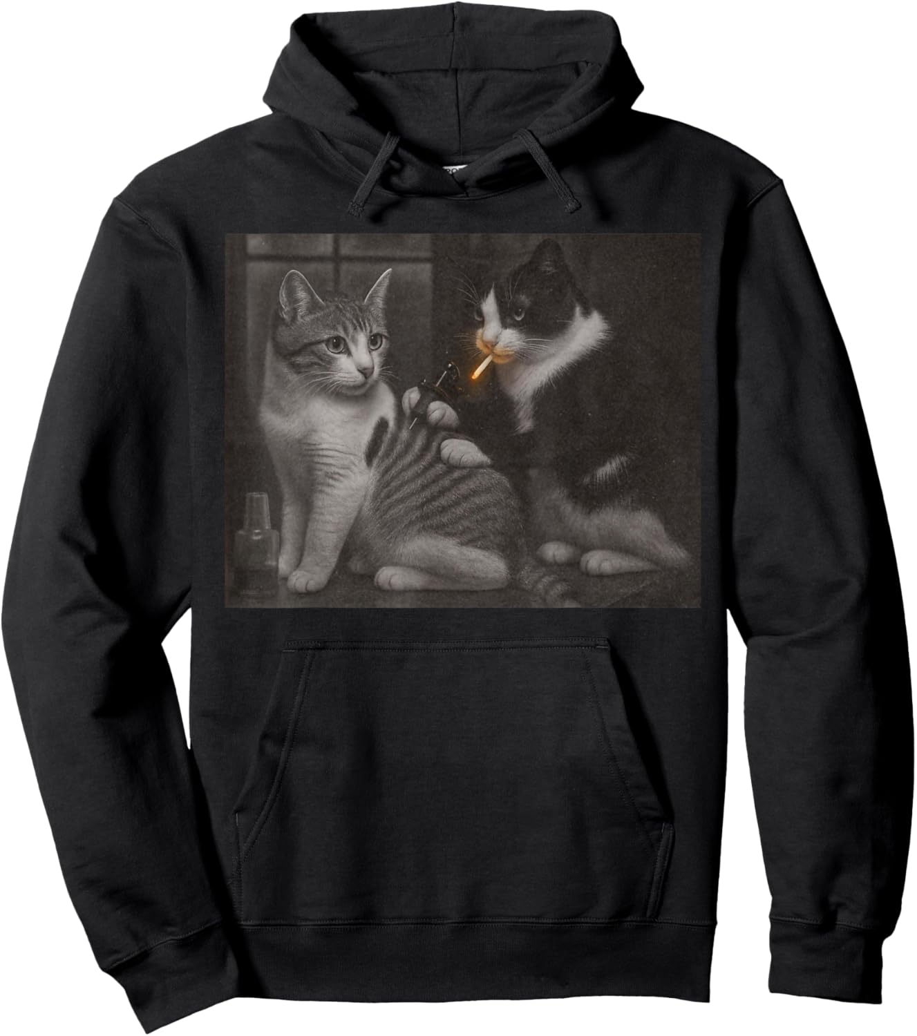 Vintage Cat Tattoo Inked Kitty Artist Funny Meme Men Women Hoodie - Hoodie | Black