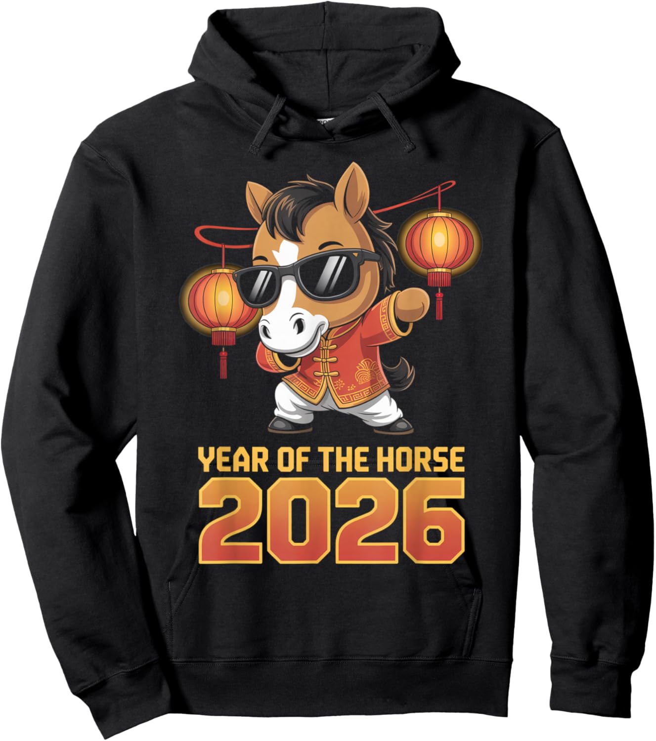 Year of The Horse 2026 Dab Dance Horse Lanterns Kids Men Hoodie - Hoodie | Black