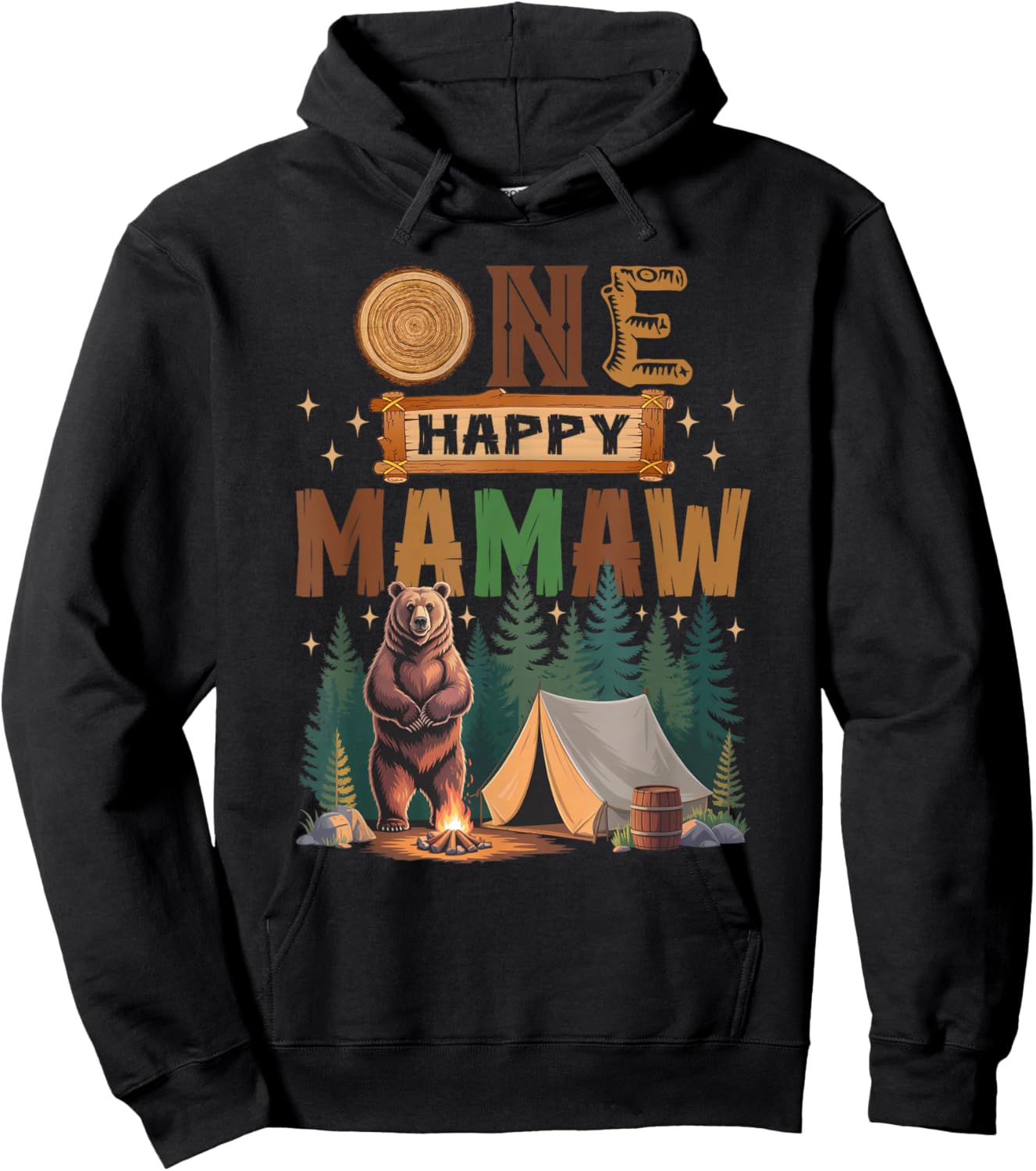 One Happy Mamaw Camper 1St Birthday Camping Bear Hoodie - Hoodie | Black