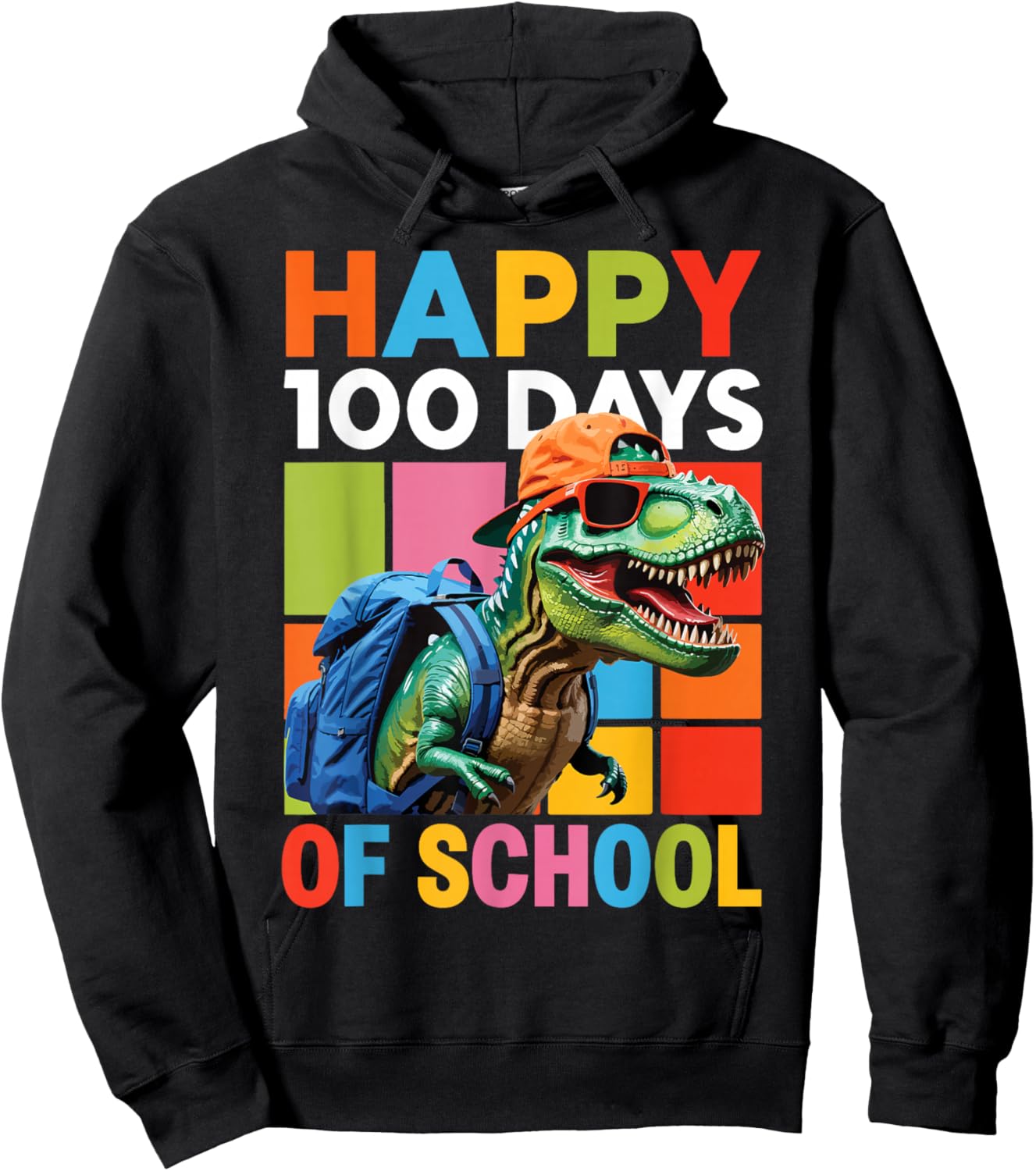 Happy 100th Days of School Dinosaur T rex Backpack Graphic Hoodie - Hoodie | Black