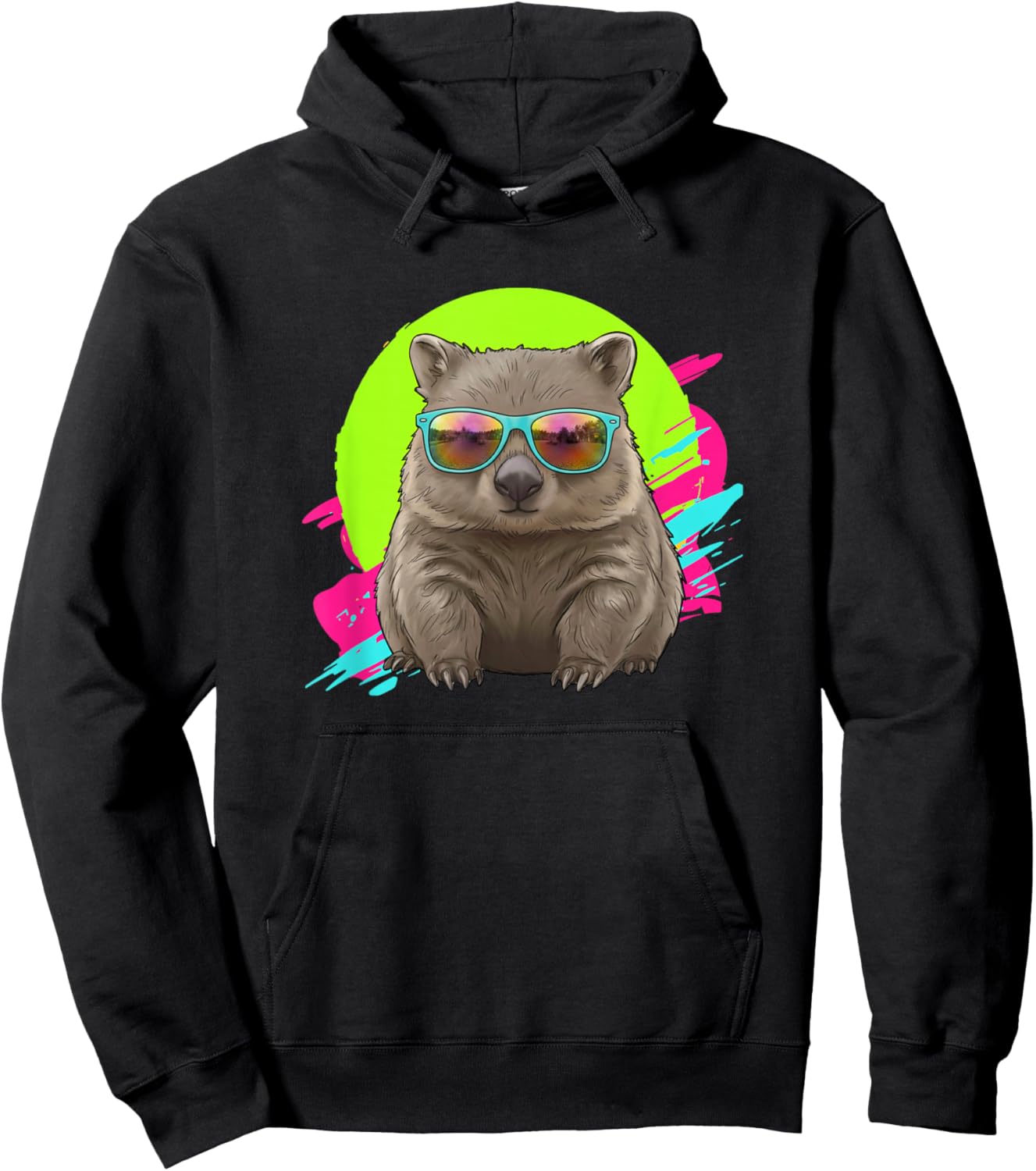 Funny 80s 90s Vintage Retro Australian Animal Lover Wombat Hoodie - Hoodie | Black