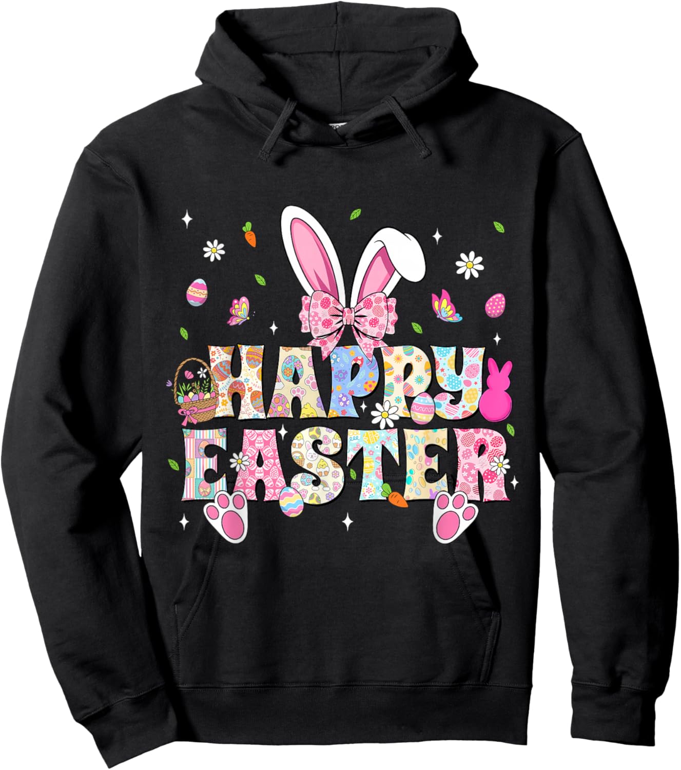 Happy Easter Bunny Rabbit Face Funny Easter Day Women Girls Hoodie - Hoodie | Black
