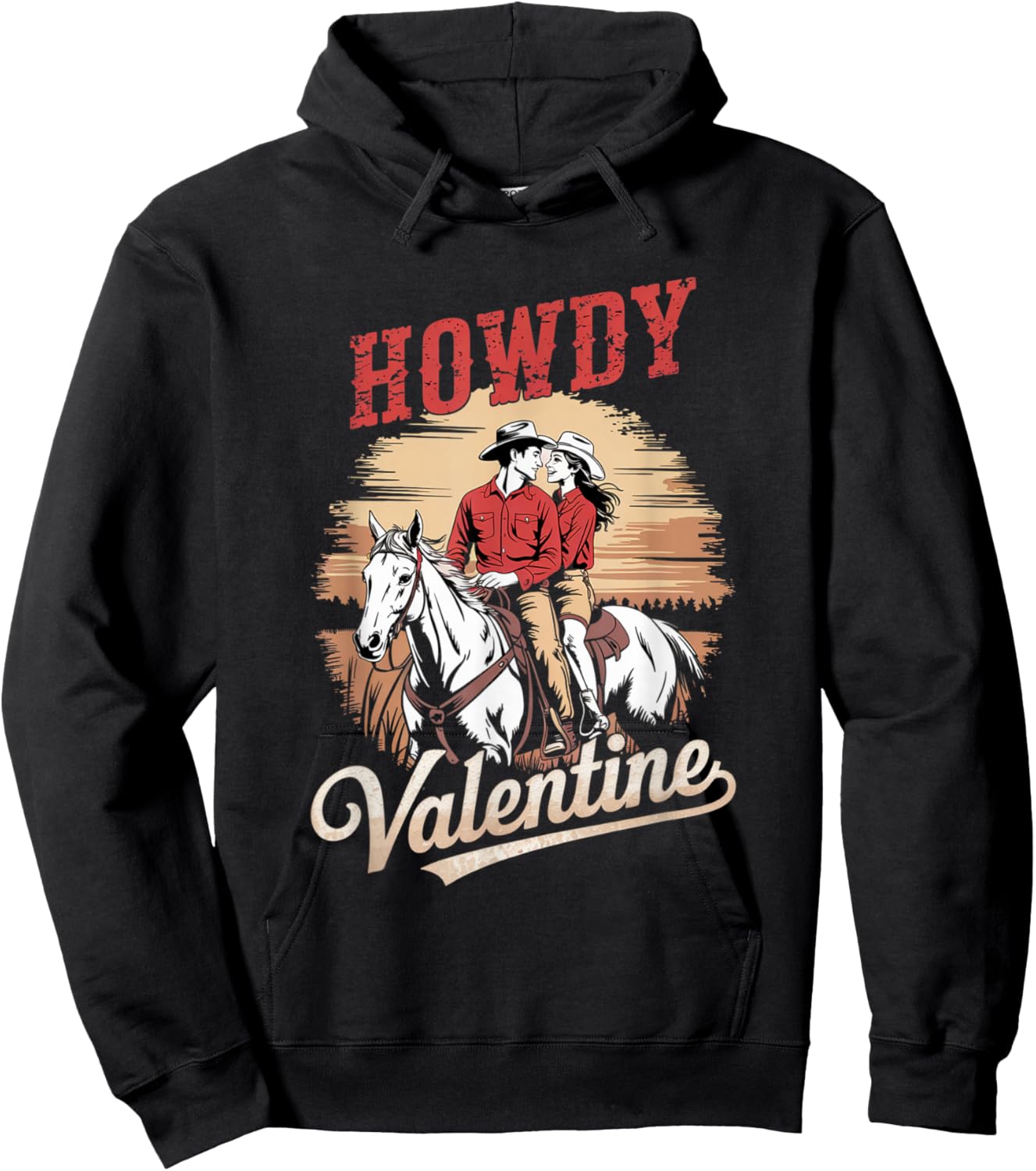Howdy Valentine Retro Western Gifts Couple Love Hoodie - Hoodie | Black