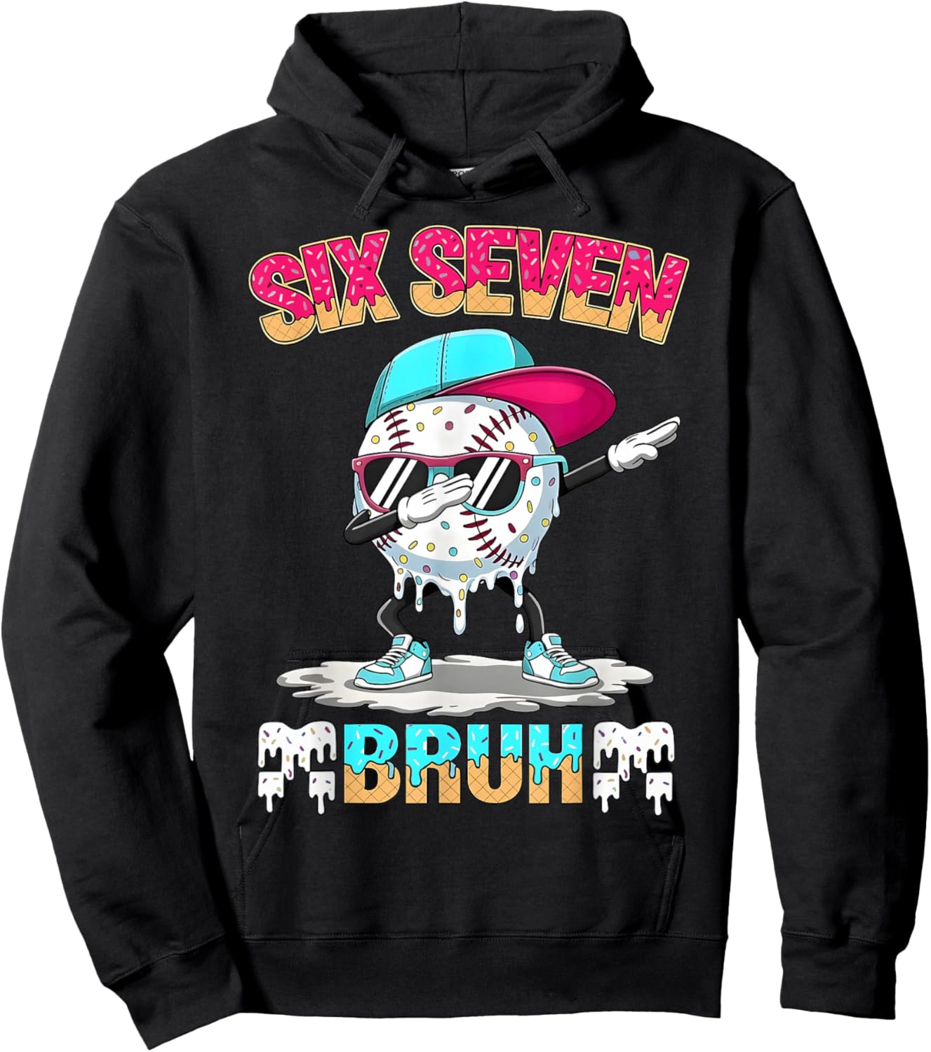 Six Seven 67 Meme Ice Cream Drip Baseball Dabbing Boy Kids Hoodie - Hoodie | Black