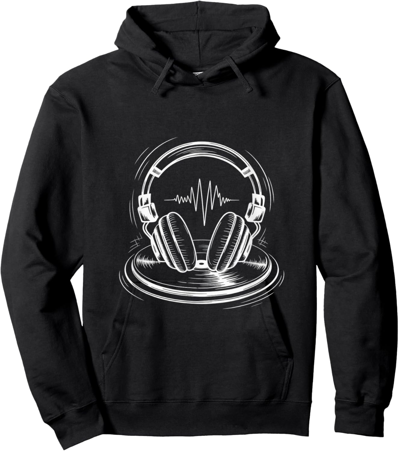 Minimal DJ Headphone Heartbeat Line Art Funny Music Gifts Hoodie - Hoodie | Black
