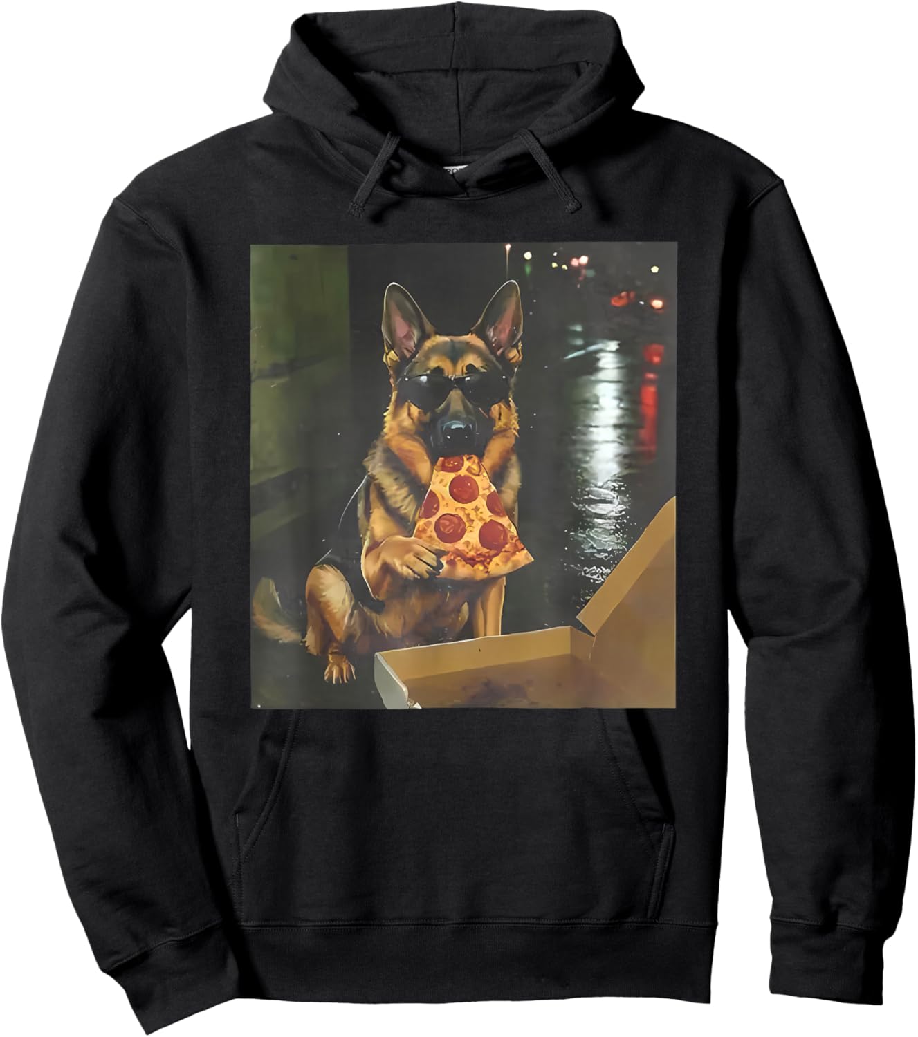 Dog Eating Pizza Funny German Shepherd Meme Hoodie - Hoodie | Black