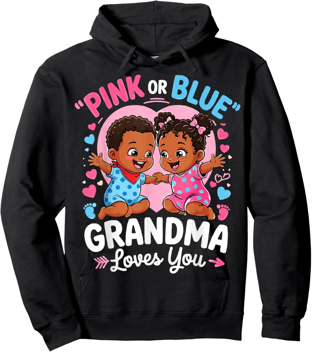 Pink Or Blue Grandma Loves You Baby Black Gender Reveal Hoodie - Hoodie | Black