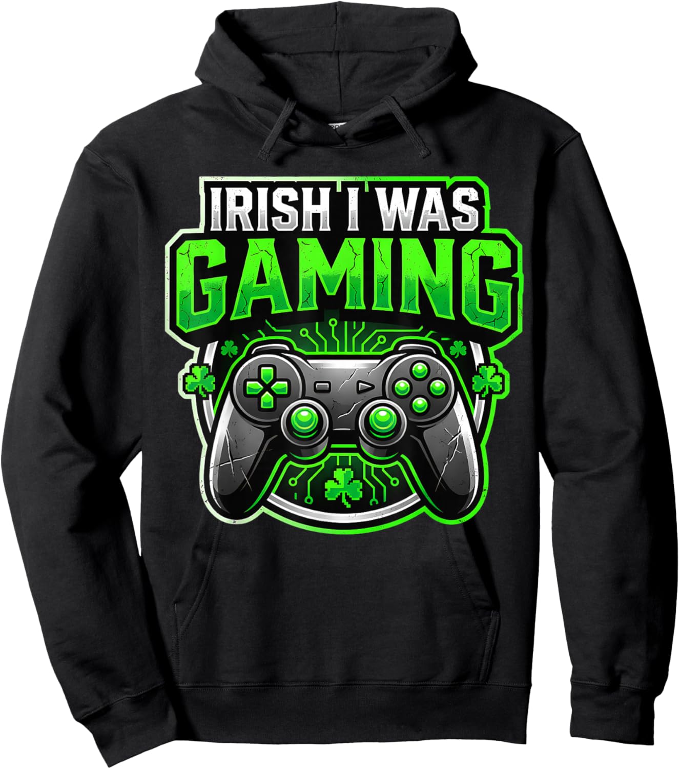 Irish I was Gaming Funny St Patricks Day Gamer Youth Men Boy Hoodie - Hoodie | Black