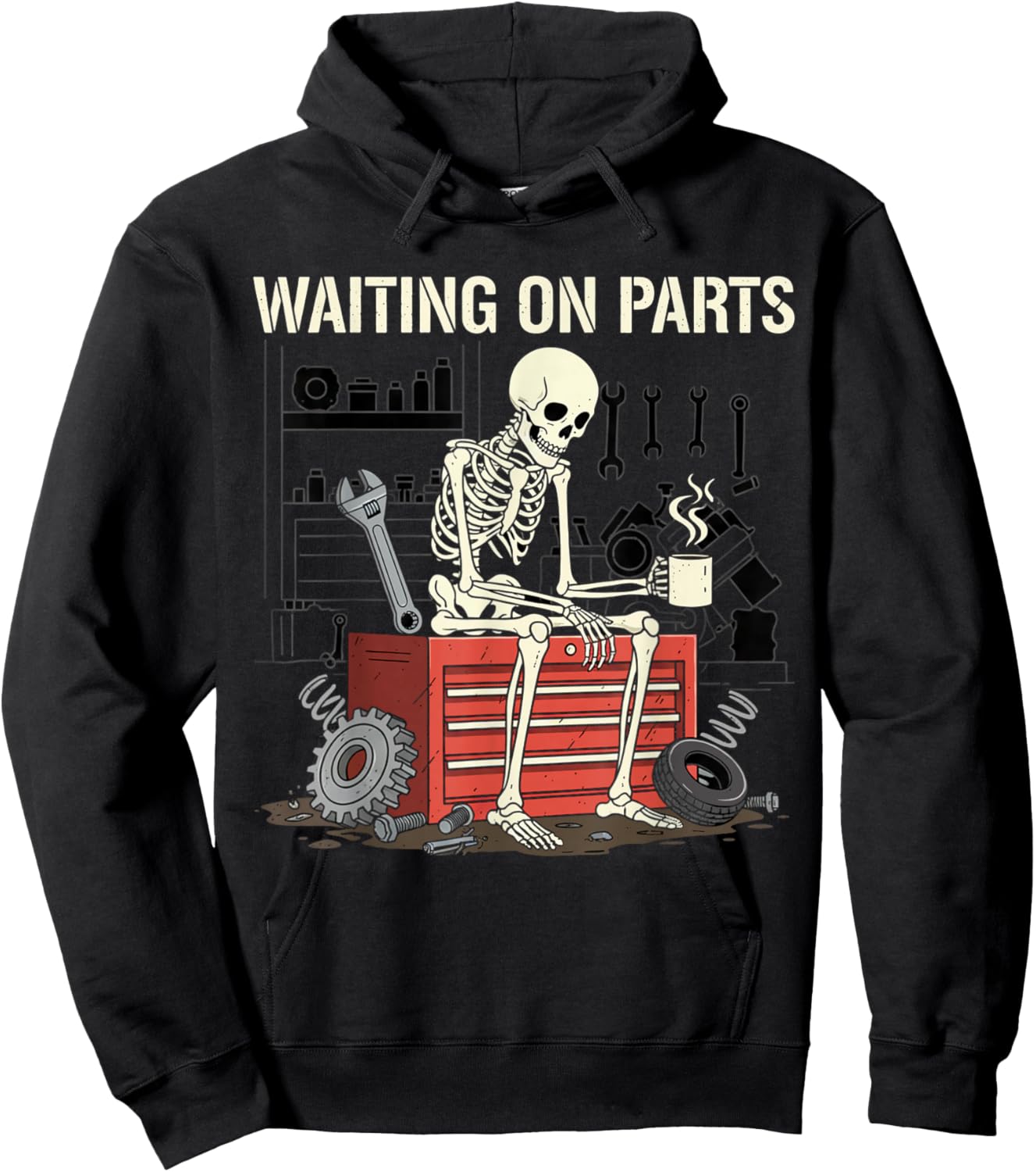 Waiting On Parts Funny Skeleton Auto Mechanic Technician Hoodie - Hoodie | Black