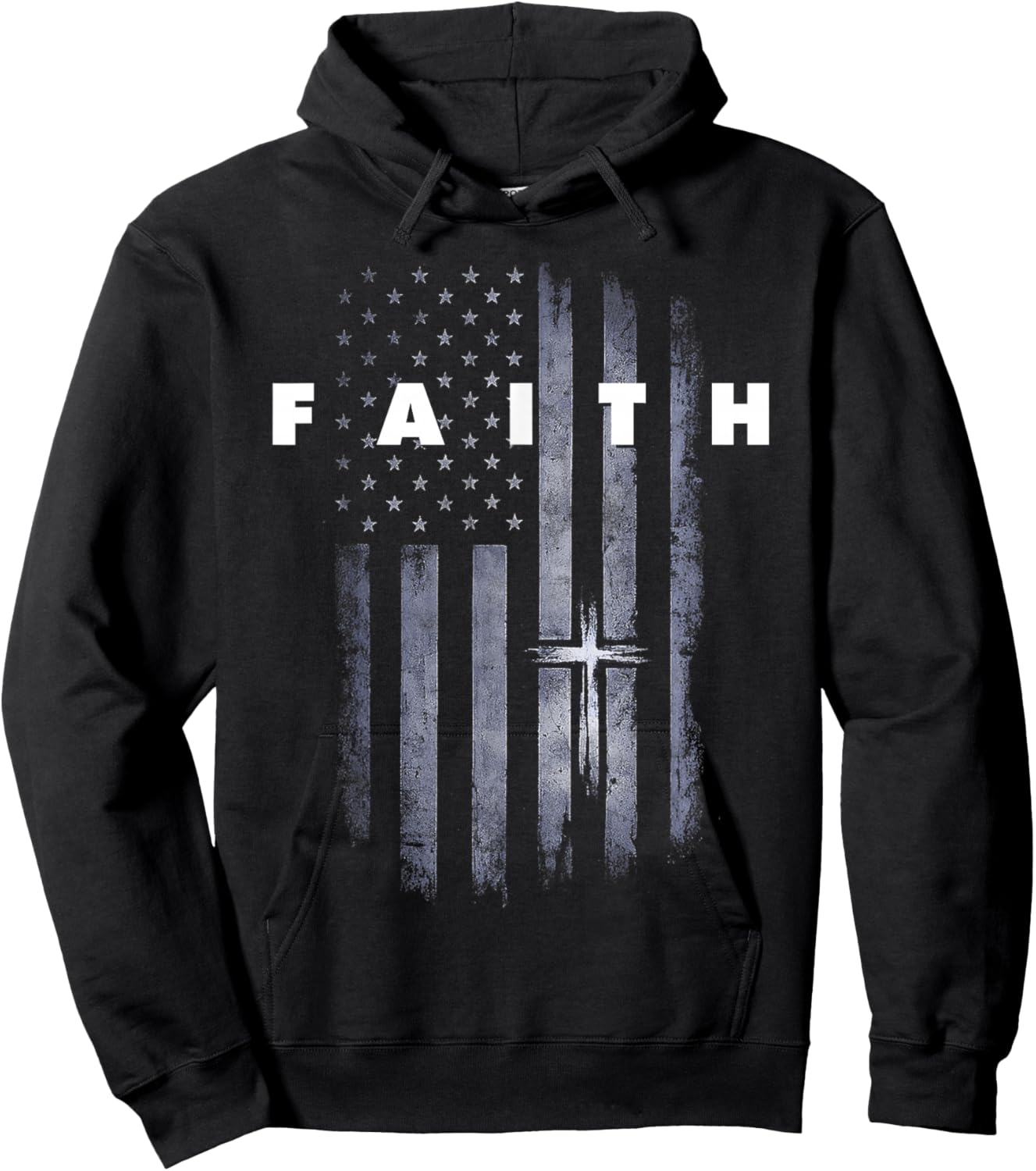 Grunge American Flag and Cross Faith Christian Patriotic Hoodie - Hoodie | Black