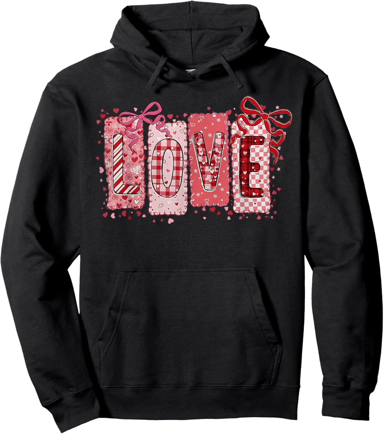 Preppy Valentine Pink Coquette Bow Love Women Girls Kids Hoodie - Hoodie | Black