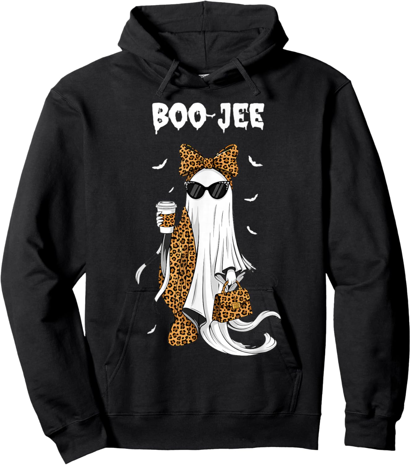 Coquette Leopard Ghost Coffee Boo-JEE Halloween Boujee Ghost Hoodie - Hoodie | Black