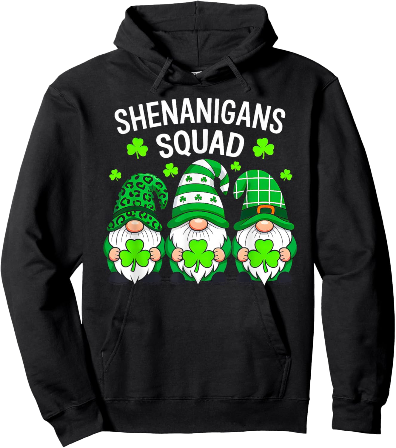 Funny Irish Shamrock Gnome St Patricks Day Shenanigans Squad Hoodie - Hoodie | Black