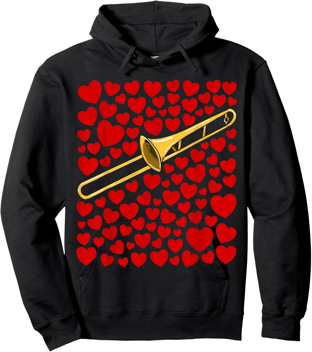 Trombone with Hearts Trombonist Valentines Wedding Musician Hoodie - Hoodie | Black