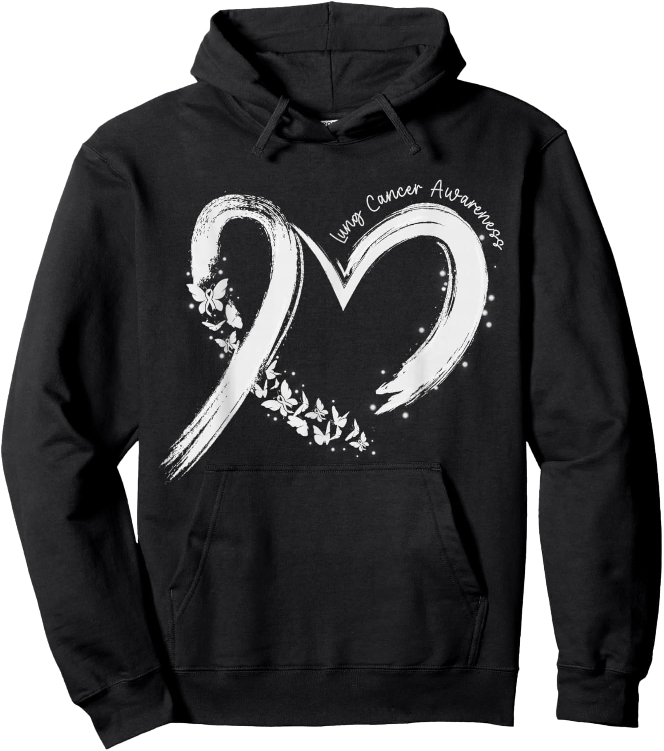 Support Lung Cancer Awareness Heart White Ribbon Women Girls Hoodie - Hoodie | Black