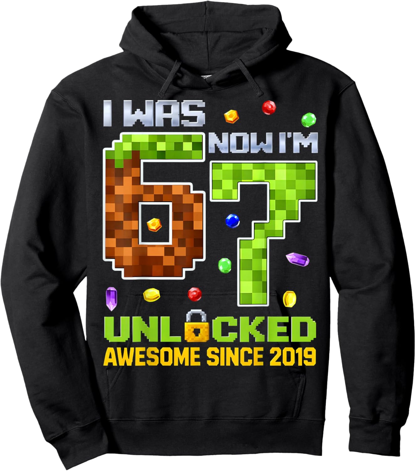 I was 6 Now I'm 7 Unlocked Pixel Gamer Boy Gift Boys Kid Hoodie - Hoodie | Black