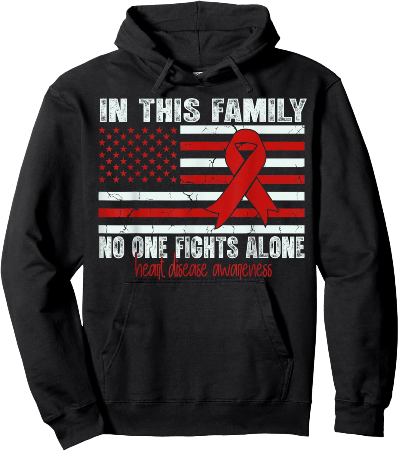 red Heart Awareness Flag American Heart Disease Awareness Hoodie - Hoodie | Black
