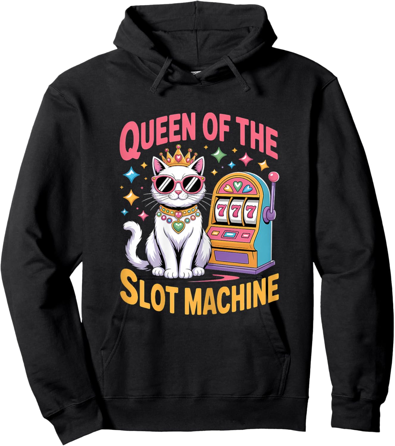 Cute Slot Machine Queen Casino Gambling Poker Player Hoodie - Hoodie | Black