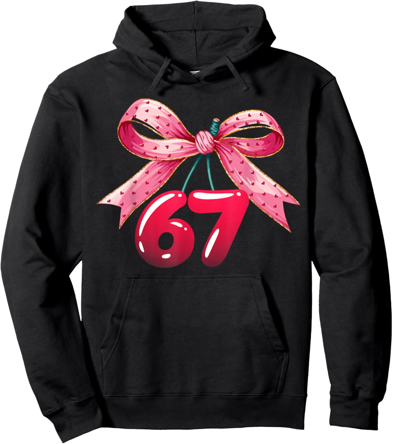 67 Six Seven Meme Funny Coquette Bow Cherry Gen Alpha Slang Hoodie - Hoodie | Black