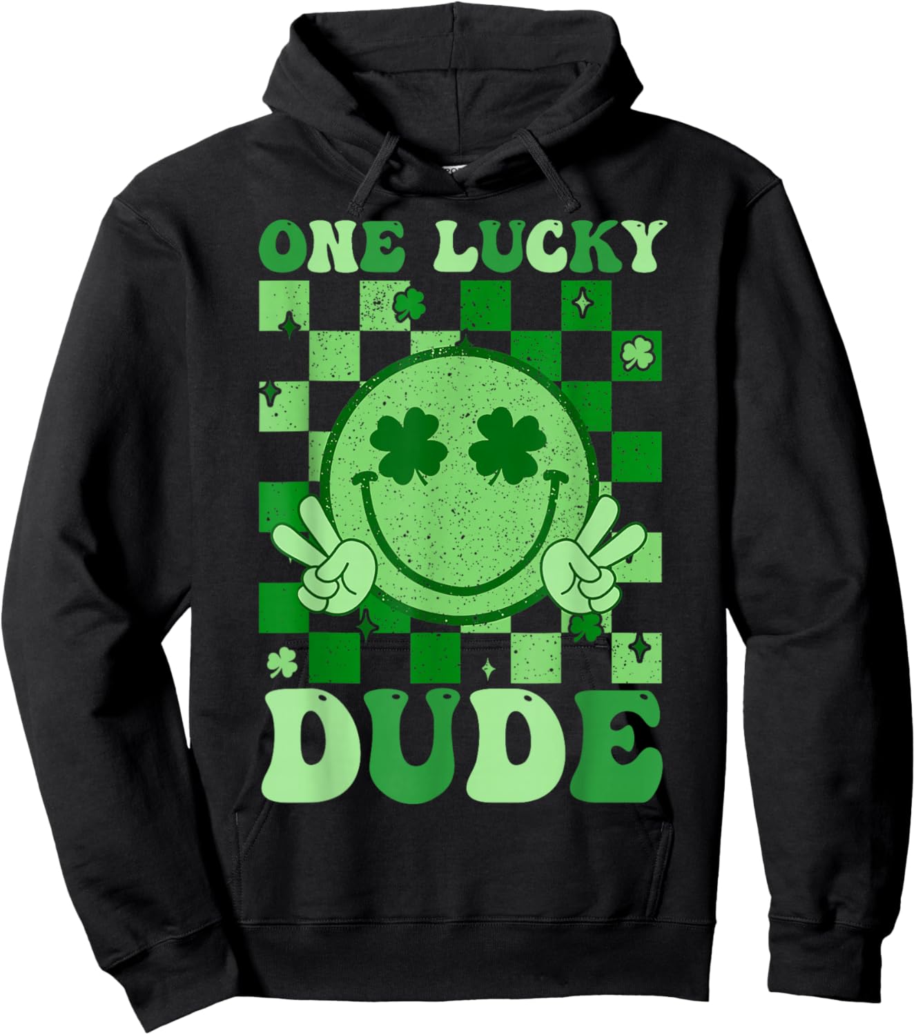 Groovy Lucky Dude Shamrock Smile Boys Kids St. Patrick's Day Hoodie - Hoodie | Black