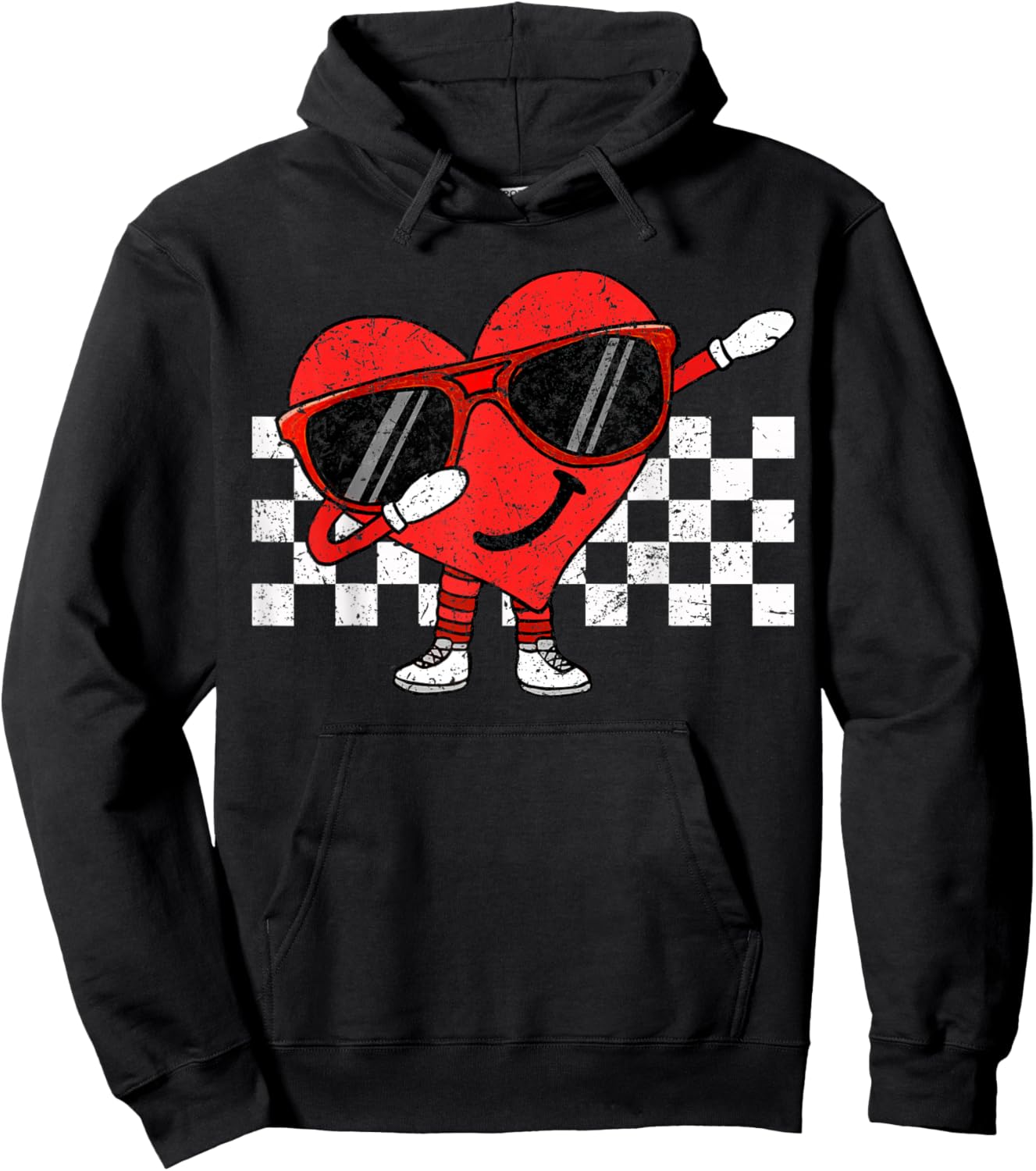 Funny Dabbing Retro Valentines Heart Dab Boys Kids Teens Hoodie - Hoodie | Black