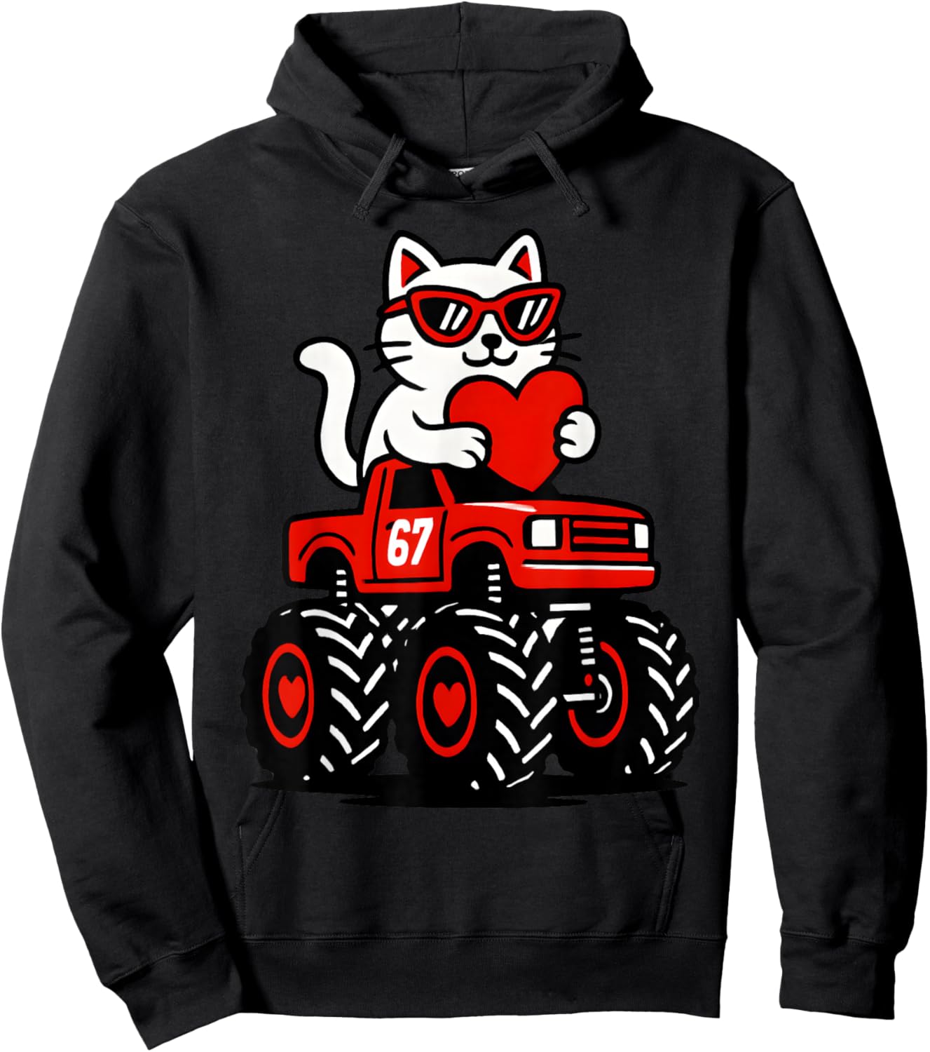Valentines Day Cat Riding Truck Funny Toddler Boys Girls Hoodie - Hoodie | Black
