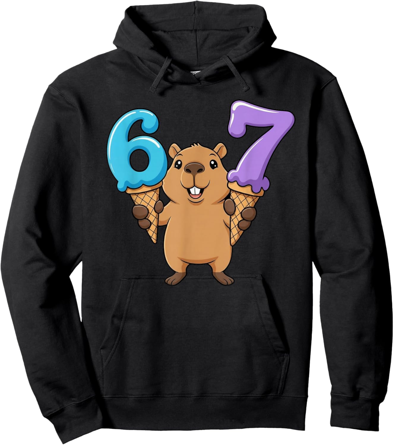 67 Capybara Six Seven Ice Cream Drip Funny Hoodie - Hoodie | Black