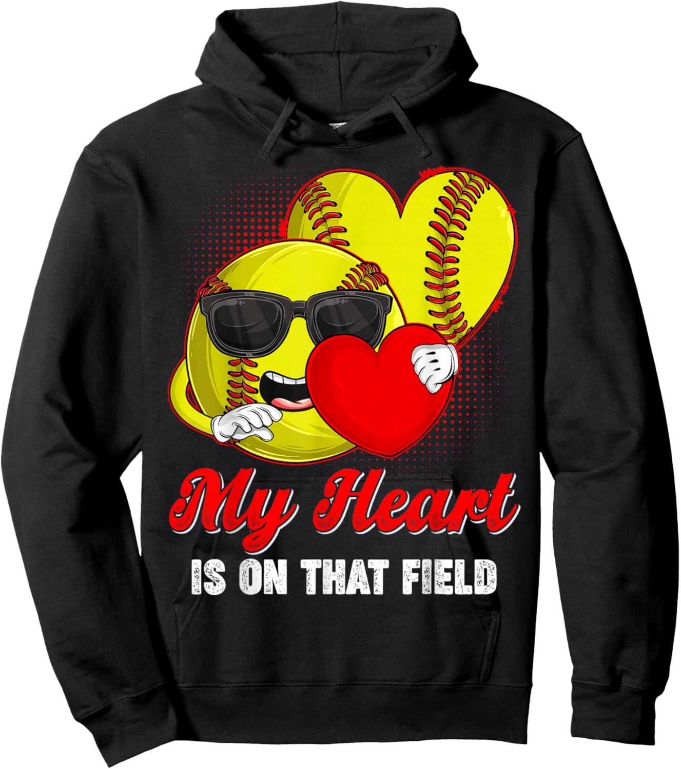 My Heart is On That Field Softball Valentines Boys Men Hoodie - Hoodie | Black