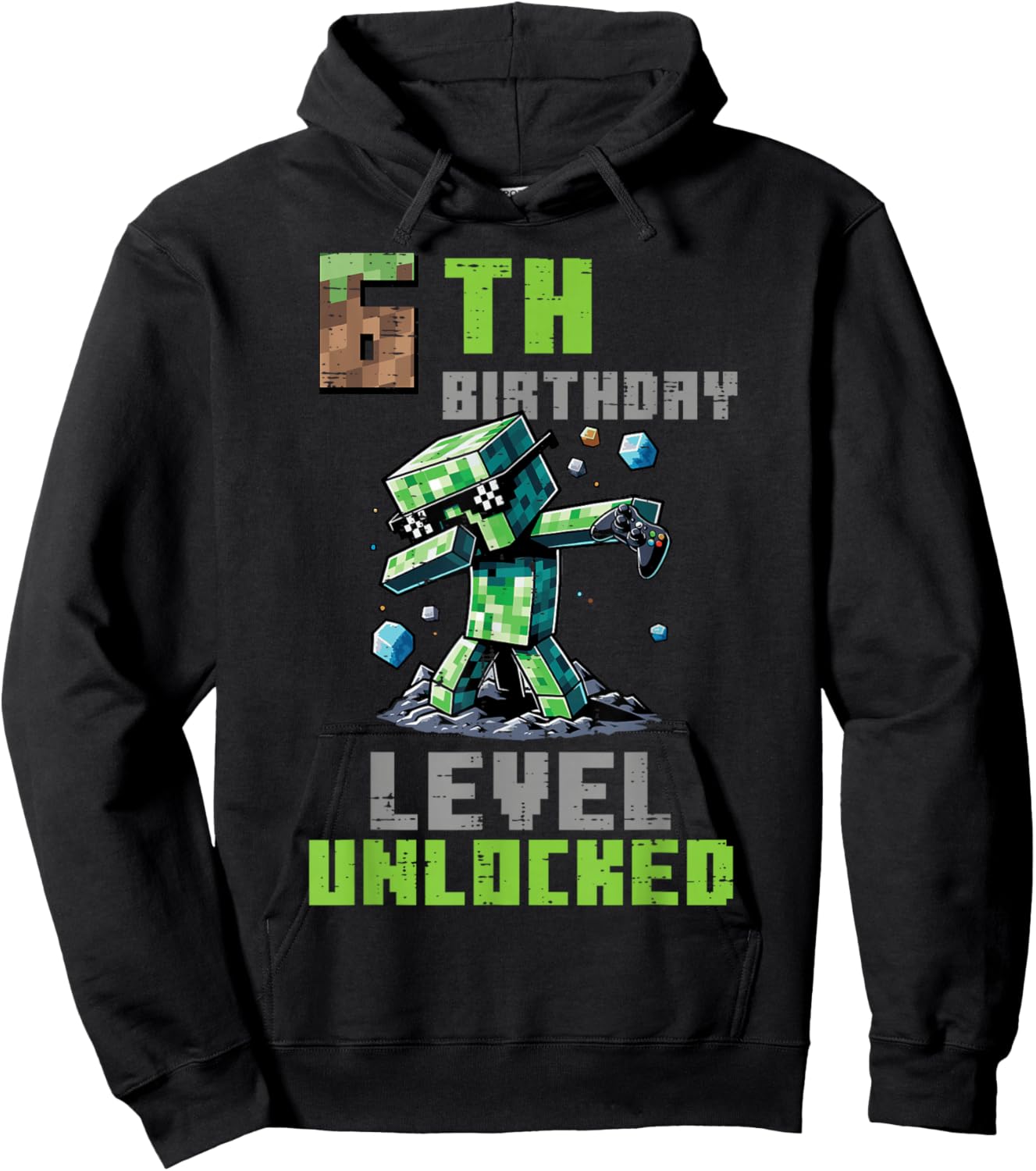 6th Birthday Level Unlocked Pixel Dab 6 Bday Gamer Boys Kids Hoodie - Hoodie | Black
