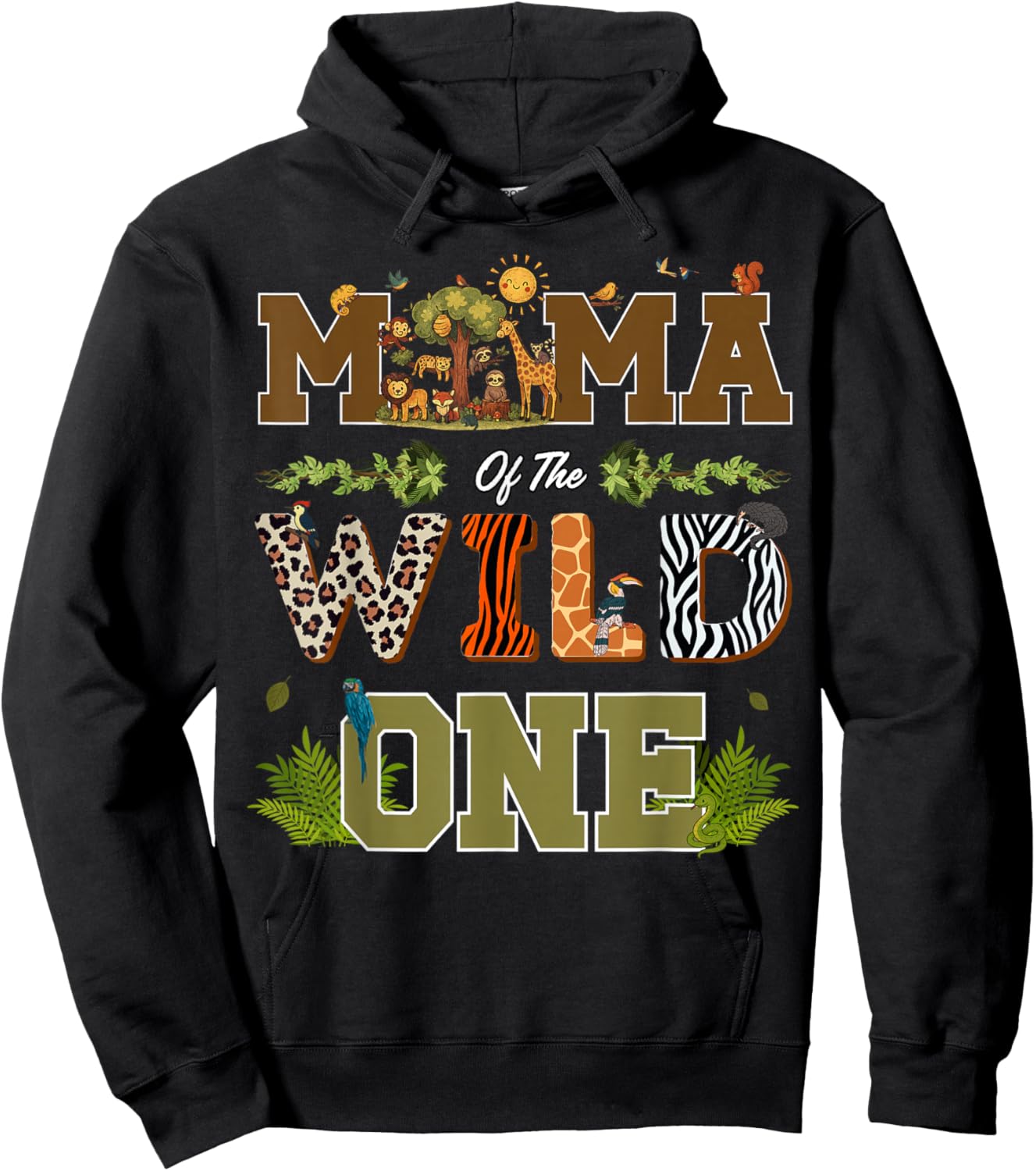 Mama of The Wild One 1st Birthday Safari Hoodie - Hoodie | Black