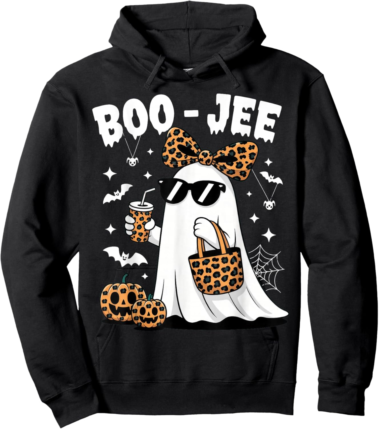 Coquette Leopard Ghost Coffee Boo JEE Halloween Boujee Ghost Hoodie - Hoodie | Black