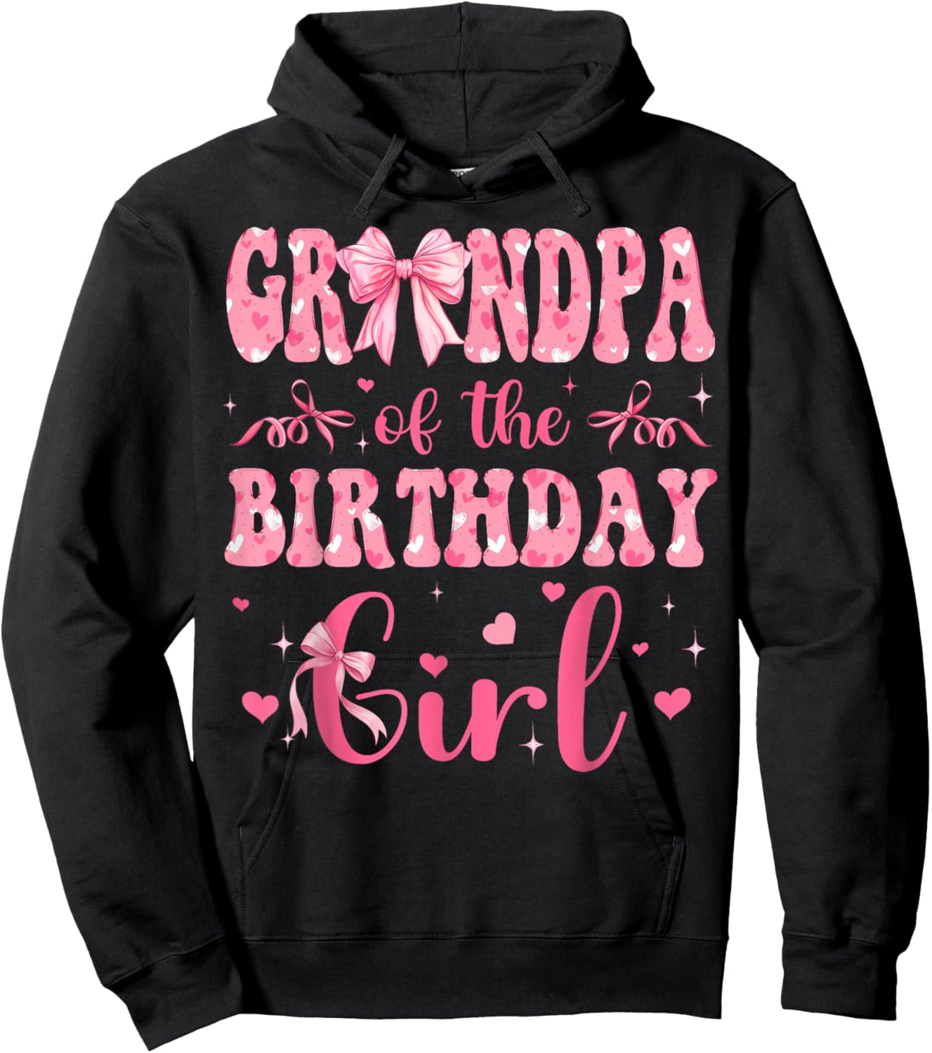 Grandpa of The Birthday Girl Matching Pink Coquette Bow Hoodie - Hoodie | Black