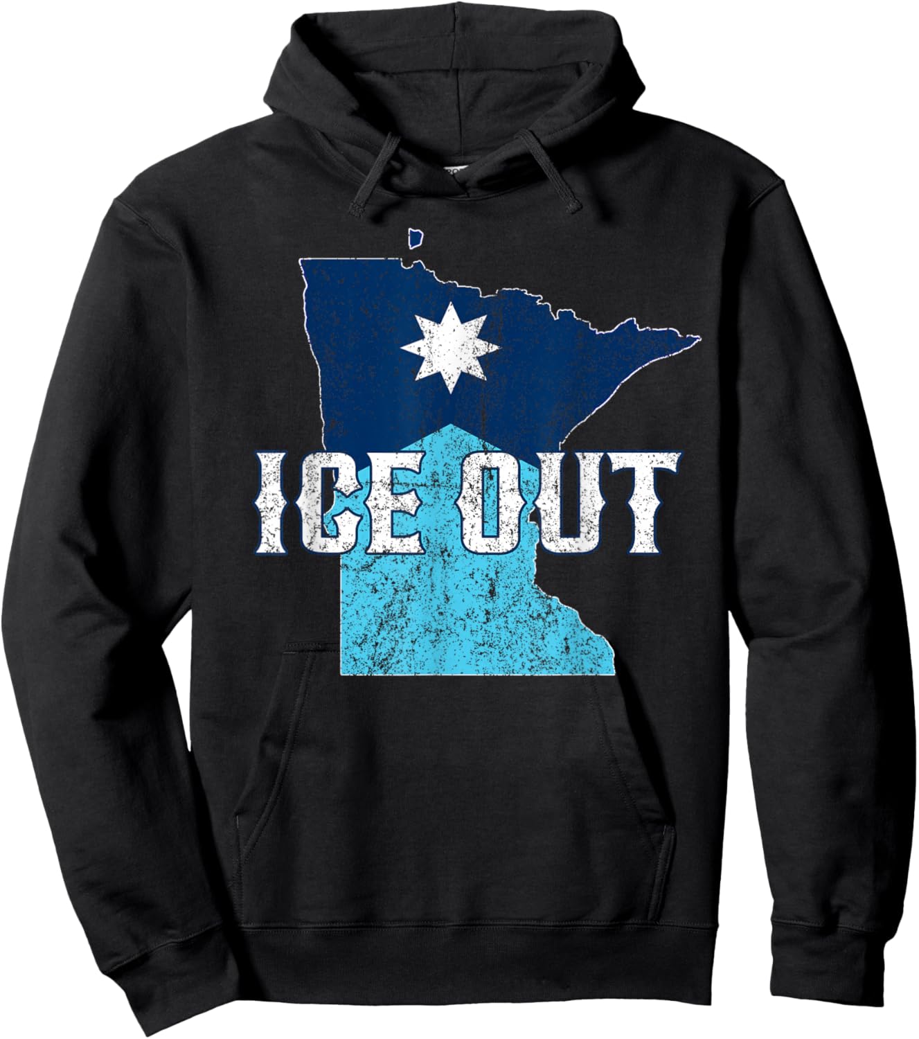 Vintage Ice Out of MN Minnesota Flag and Map Distressed Hoodie - Hoodie | Black