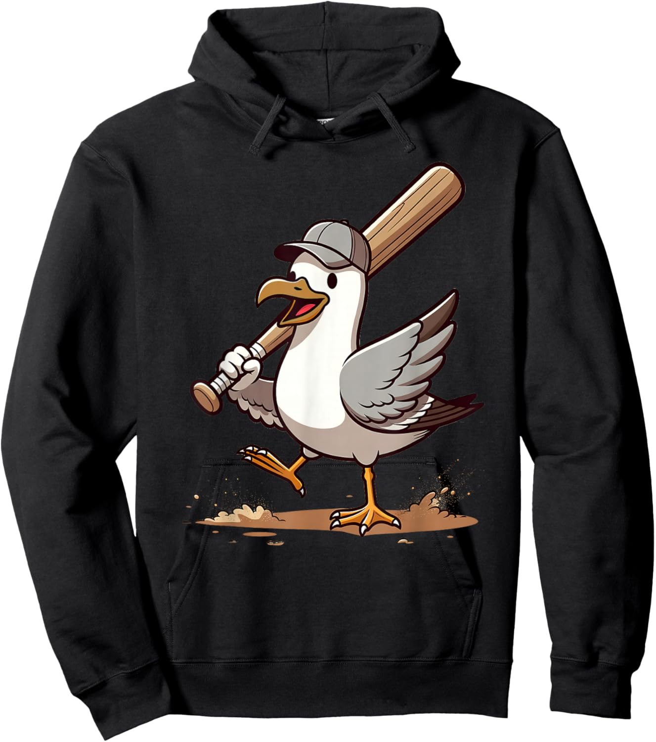 Funny Seagull Bird Playing Baseball Beach Sports Hoodie - Hoodie | Black