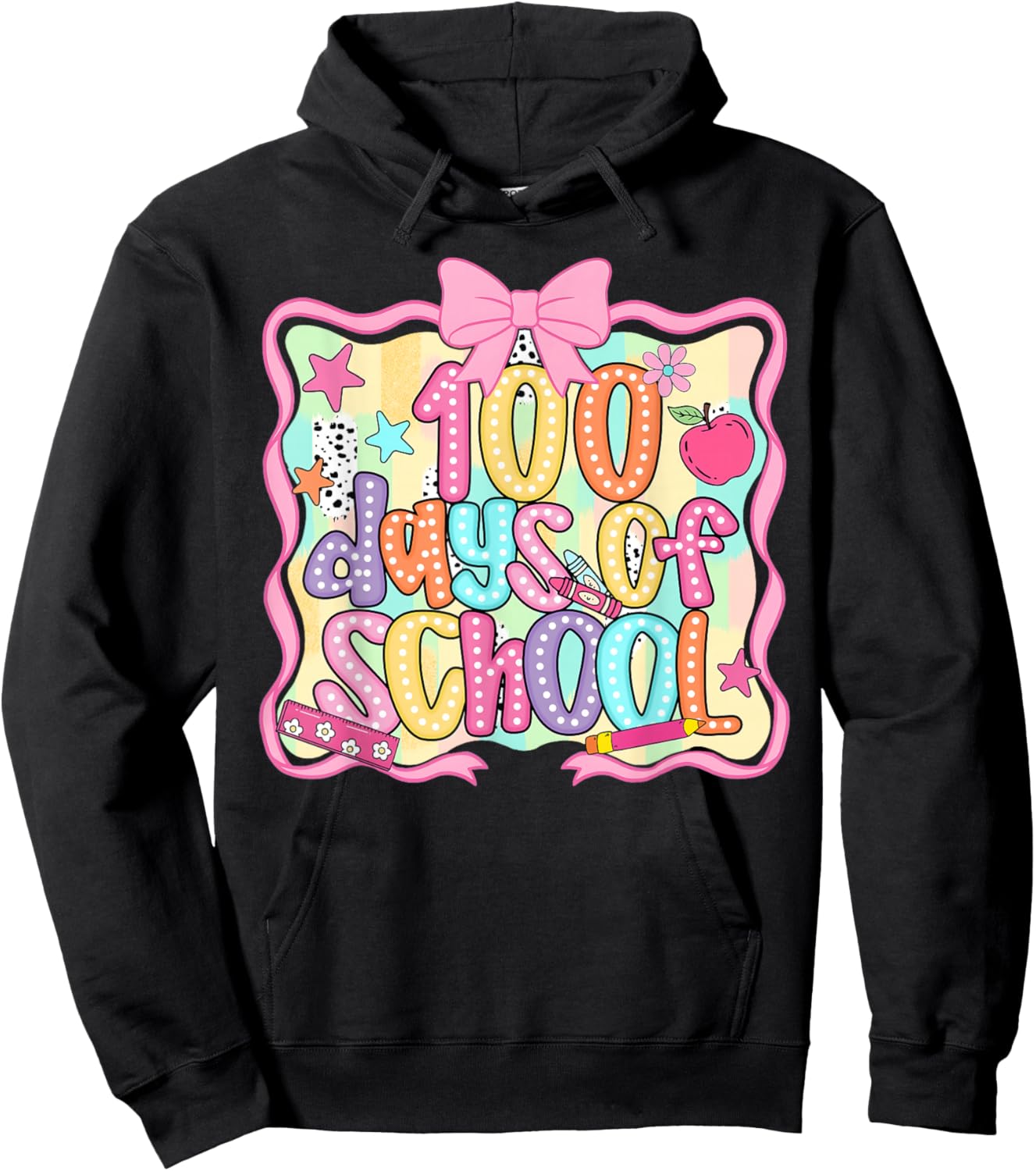 Preppy 100th Day of School 100 Days Teacher Kid Coquette Bow Hoodie - Hoodie | Black