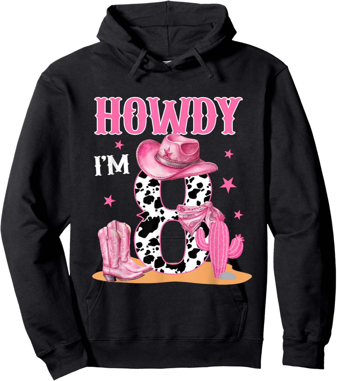 Howdy I'm 8 Year Old Birthday 8th Birthday Cowgirl Themed Hoodie - Hoodie | Black