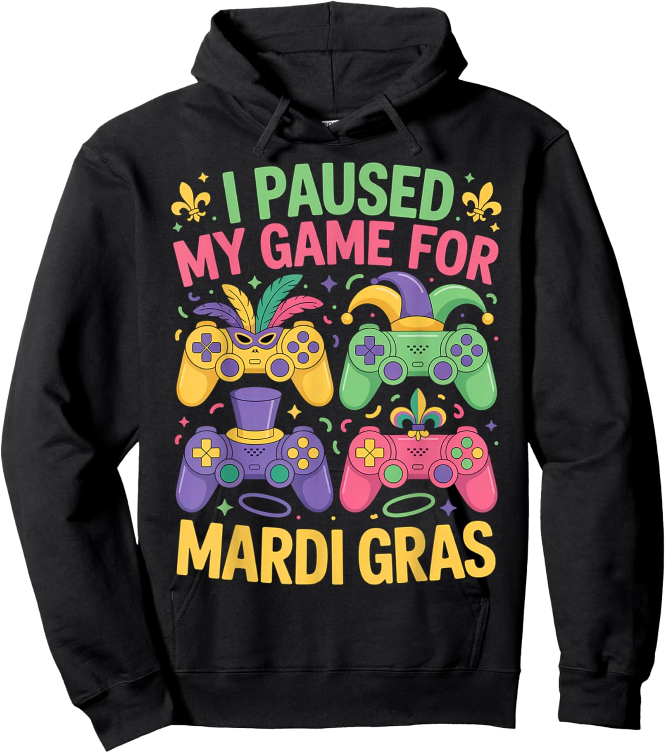 Boys Mardi Gras Gamer Paused My Game Video Games NOLA Trip Hoodie - Hoodie | Black