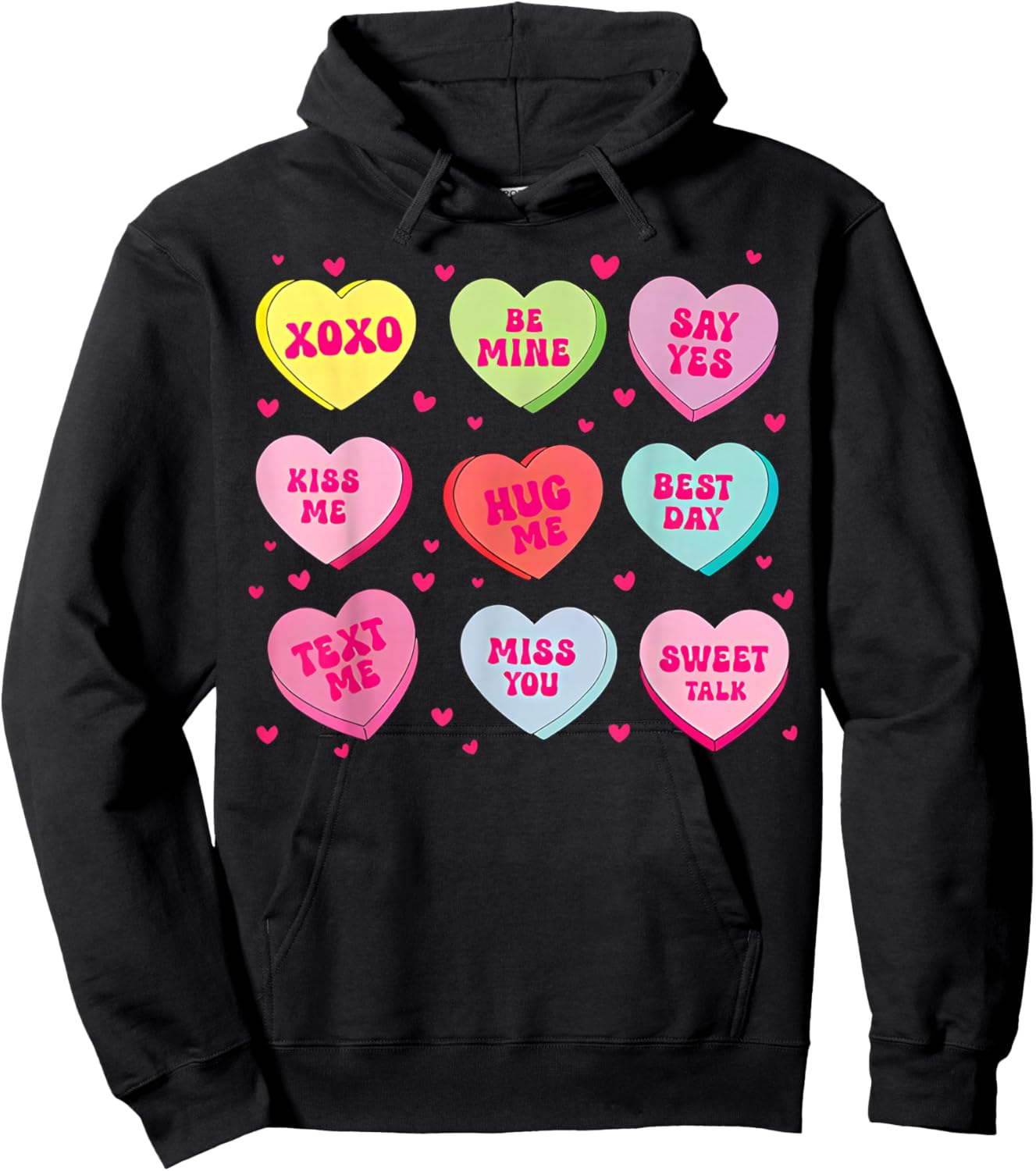 Candy Heart Messages Pastel Conversation Hearts Valentine Hoodie - Hoodie | Black