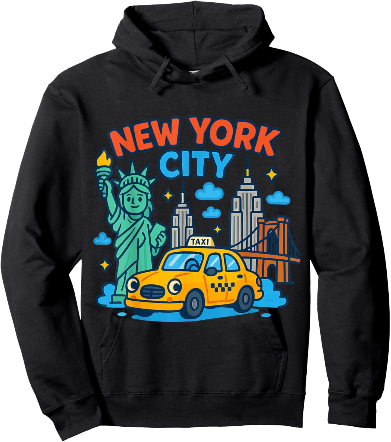 New York City Icons Cartoon Style Kids Trip Travel Souvenir Hoodie - Hoodie | Black