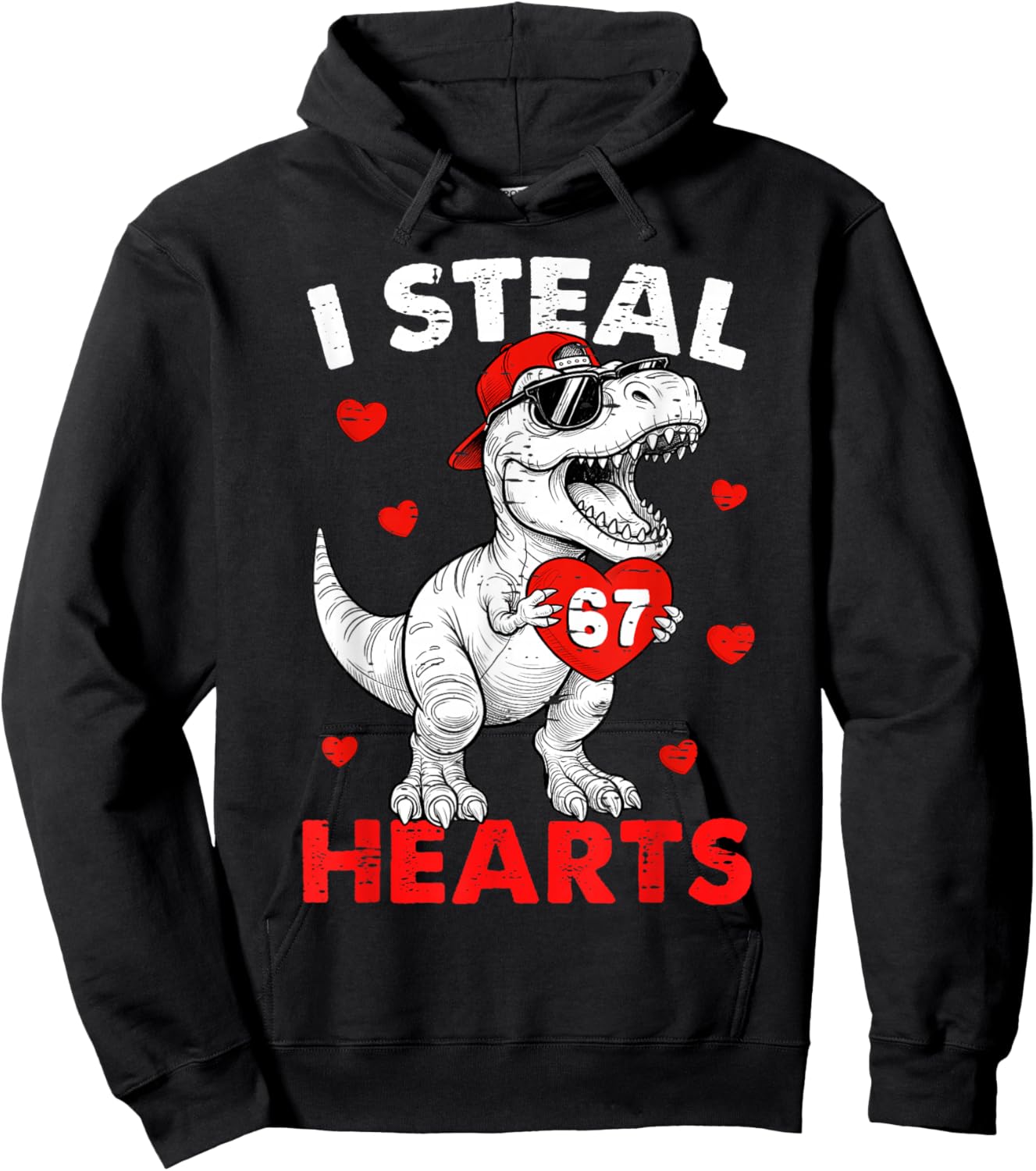 I Steal Hearts Dino 6 7 Meme Valentines Day Shirts Kids Boys Hoodie - Hoodie | Black