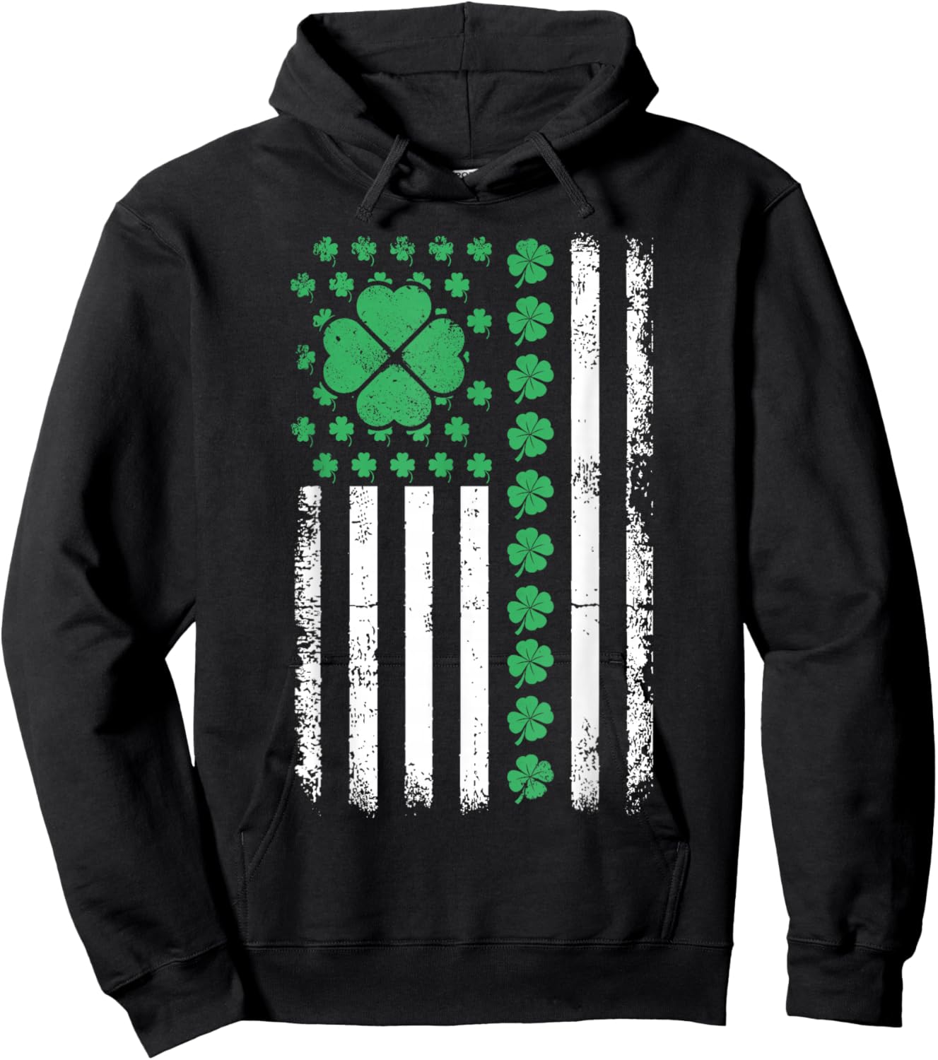 US American Flag Design with Shamrocks for St Patricks Day Hoodie - Hoodie | Black