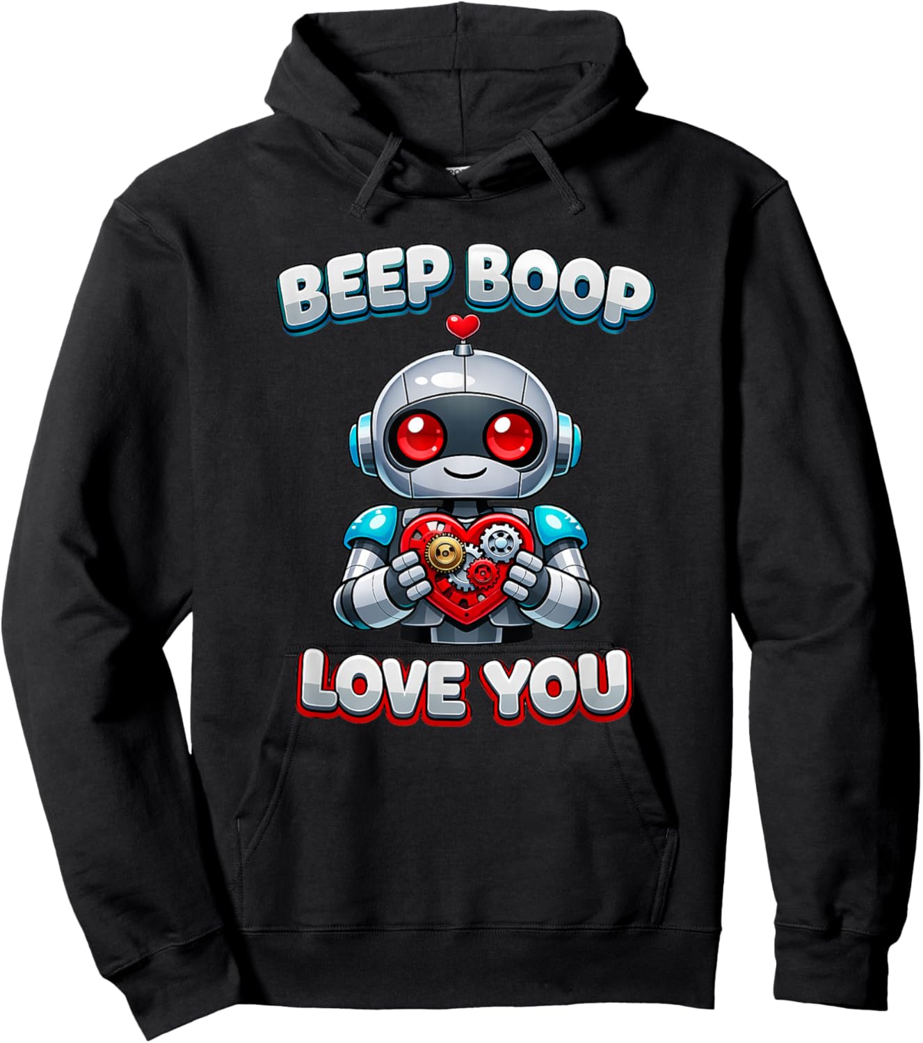 Cute Robot Mechanical Heart Kids Boys Valentines Hoodie - Hoodie | Black
