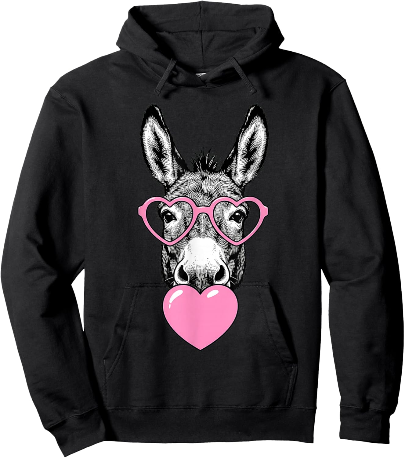 Cute Donkey Blowing Pink Valentine Heart Bubble Gum Hoodie - Hoodie | Black