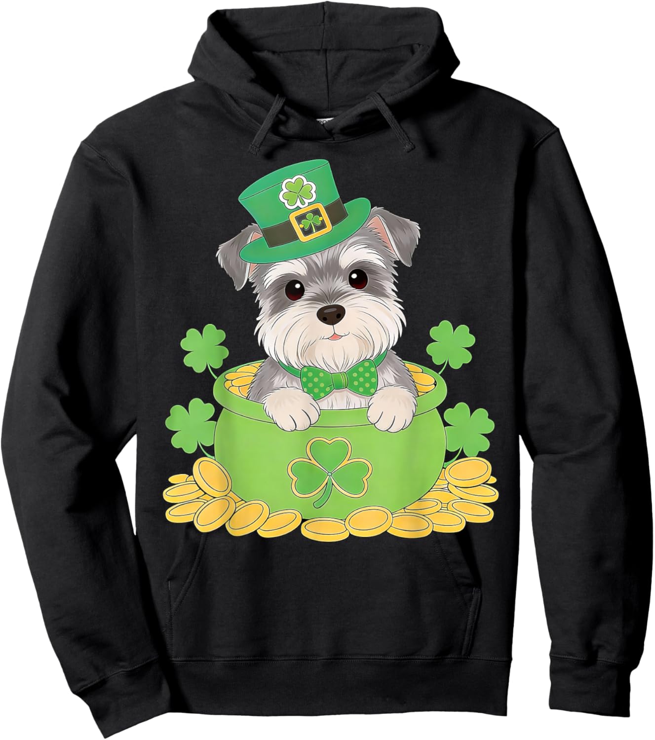 Miniature Schnauzer Dog St. Patrick’s Day Irish Leprechaun Hoodie - Hoodie | Black