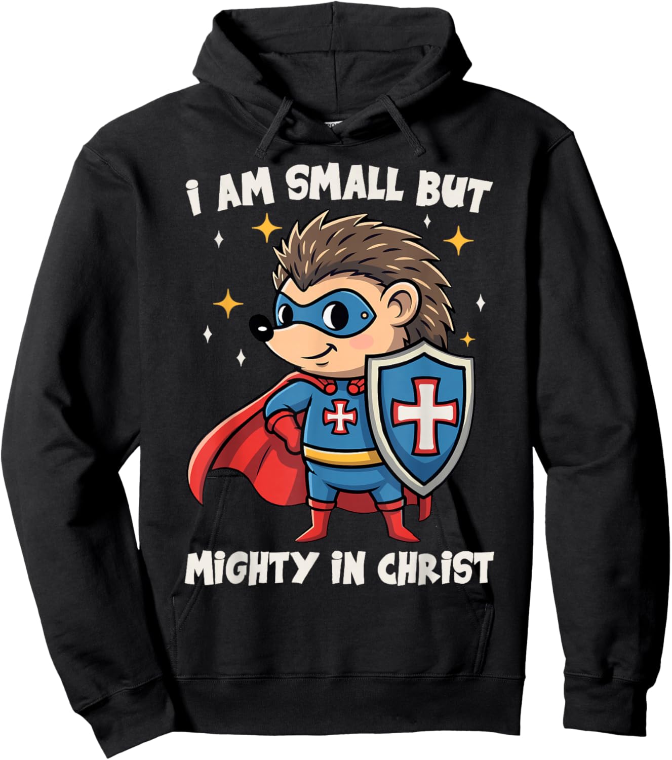 Christian Kids I Am Small But Mighty in Christ Cute Hedgehog Hoodie - Hoodie | Black