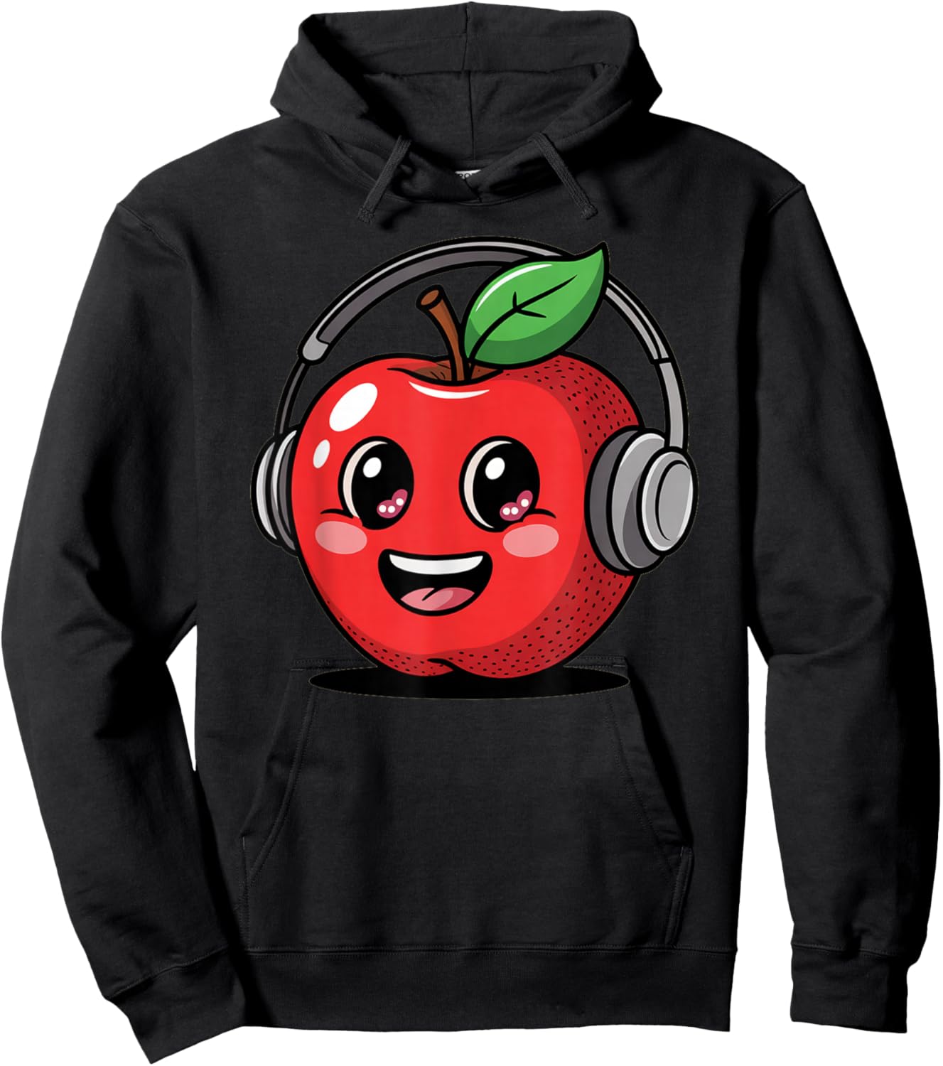 Cool Red Apple with Headphones Boys Girls Hoodie - Hoodie | Black