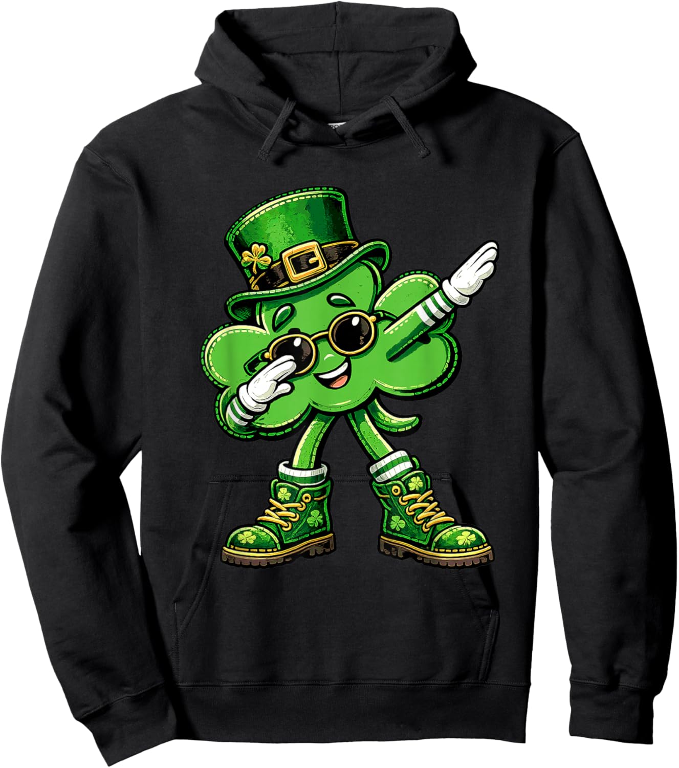 Shamrock Dabbing Funny St Patricks Day Lucky Kids Boys Hoodie - Hoodie | Black