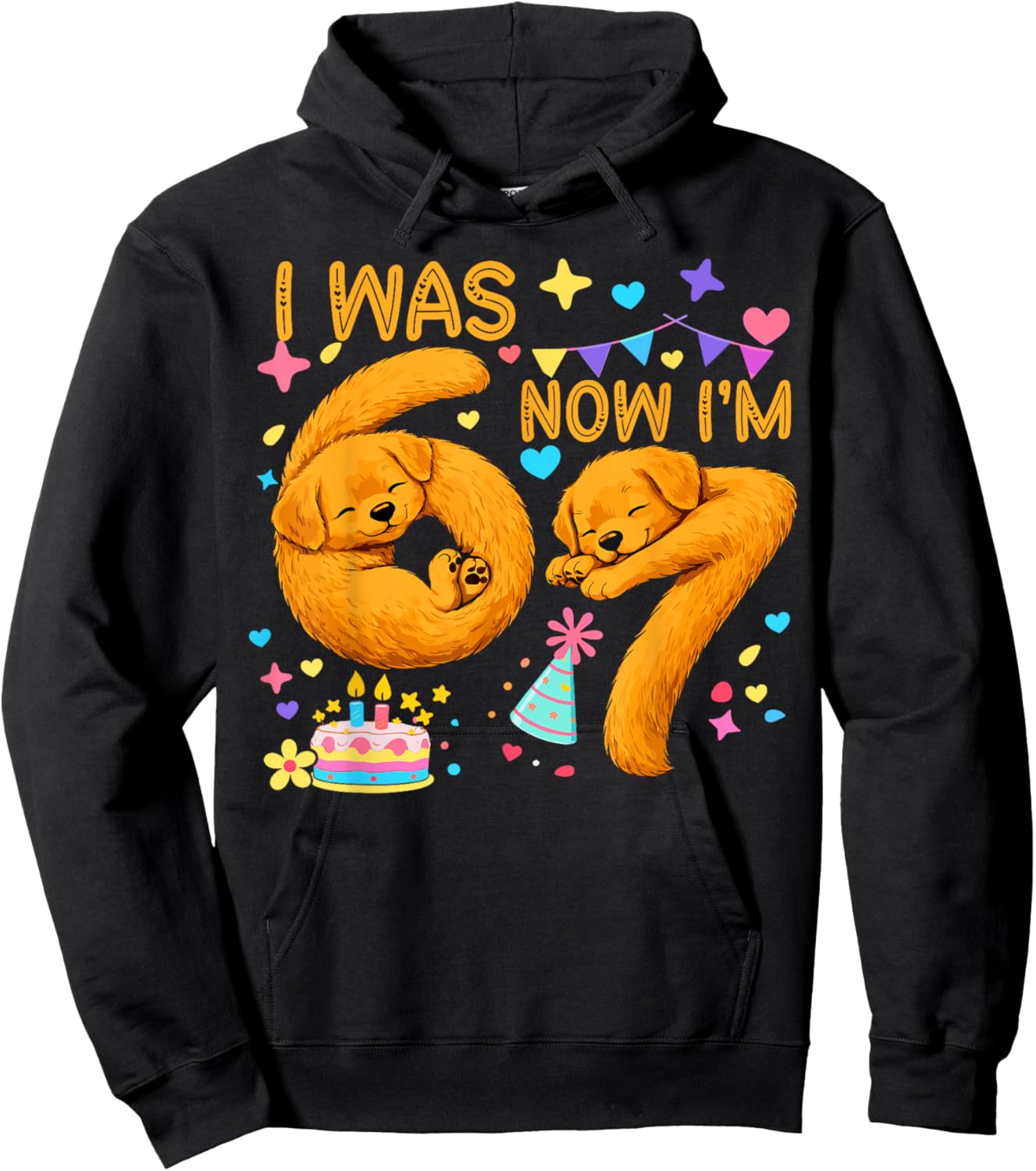 I'm 6 Now I'm 7 Cute Puppy Dog 7th Birthday Hoodie - Hoodie | Black