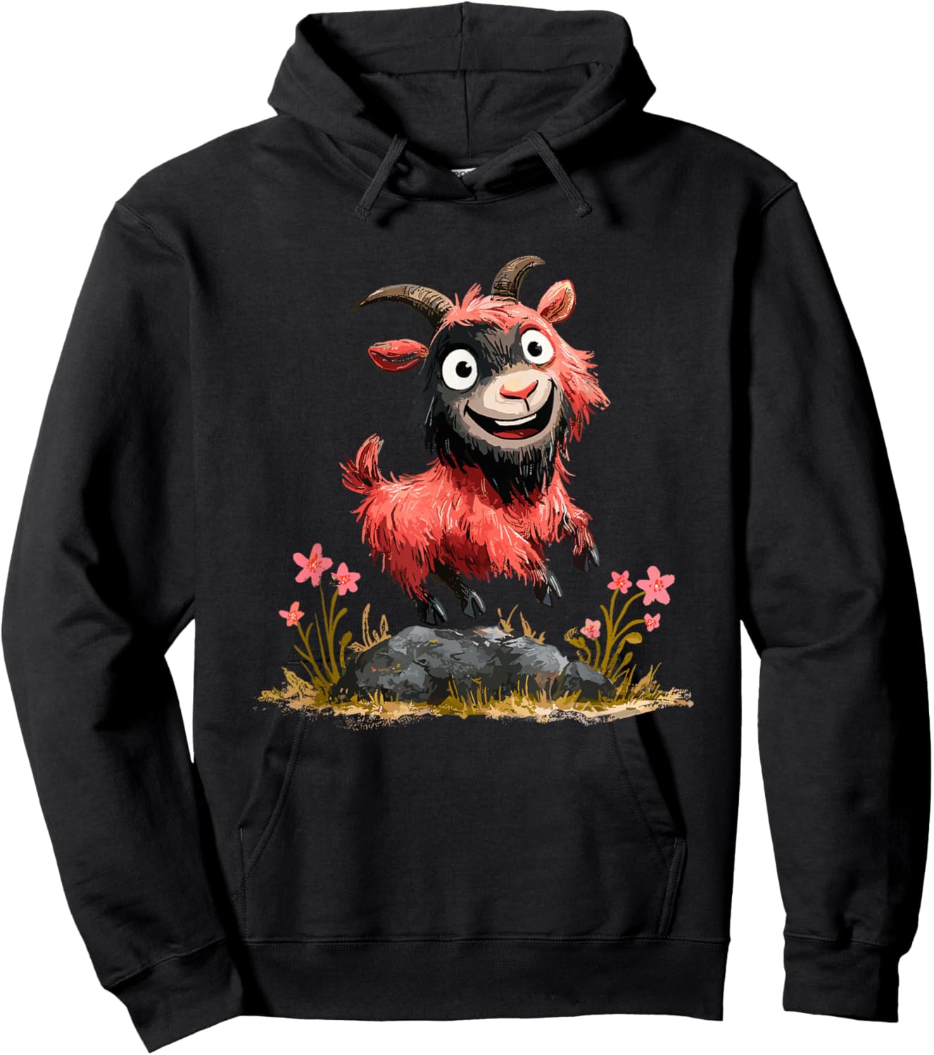 Cute Red Goat Cartoon Funny Farm Animal Character Hoodie - Hoodie | Black